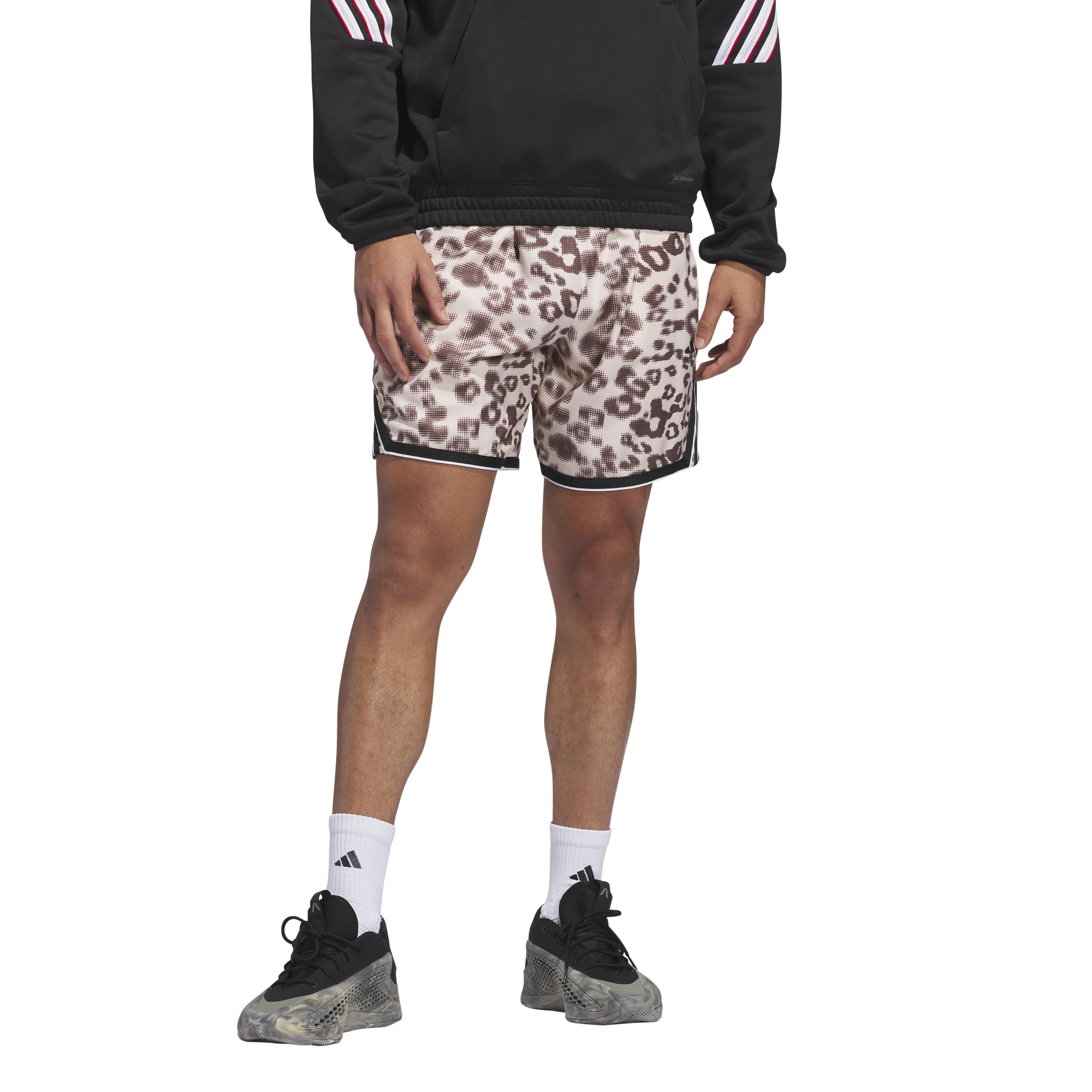 adidas Crazylite męskie spodenki do koszykówki z nadrukiem, Strata Sand/Coral Powder, X-Small/11" Inseam