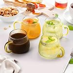 AVLA 6 Pack Glass Coffee Mugs, 480ML Unique Vertical Stripes Coffee Cup, Clear Large Tea Glasses with Handles, Vintage Transparent Glassware for Hot/Cold Beverages, Cappuccino, Latte, Espresso, Juice
