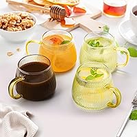 Vista 4 de AVLA 6 Pack Glass Coffee Mugs, 16 OZ Unique Vertical Stripes Coffee Cup, Clear Large Tea Glasses with Handle, Vintage Transparent Glassware for