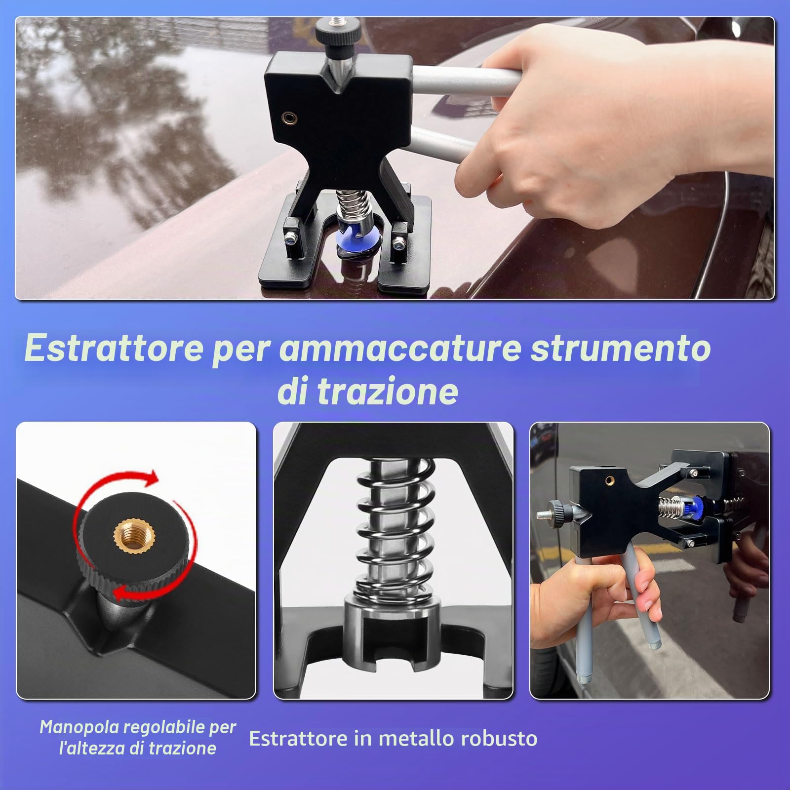PDR TOOLS Kit di riparazione ammaccature per auto, martello scorrevole in alluminio, piastra riflettente PDR, strumento PDR per carrozzeria, danni da grandine e rimozione delle ammaccature