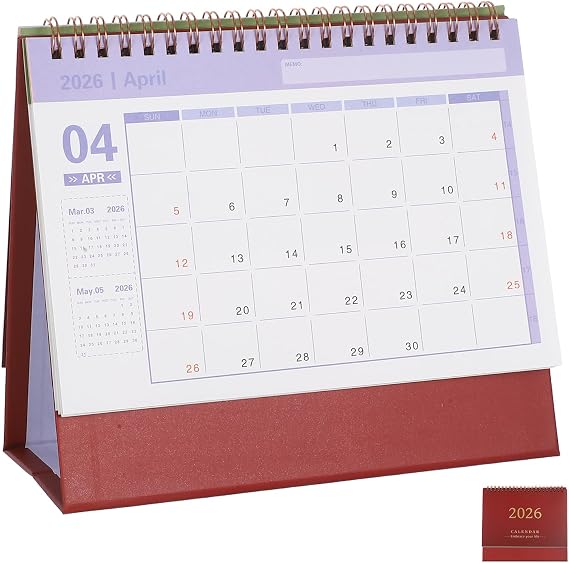 NUOBESTY Small Desk Calendar 2026 Standing Flip Desktop Calendar Scheduler Planner 2025.07-2026.12 Red