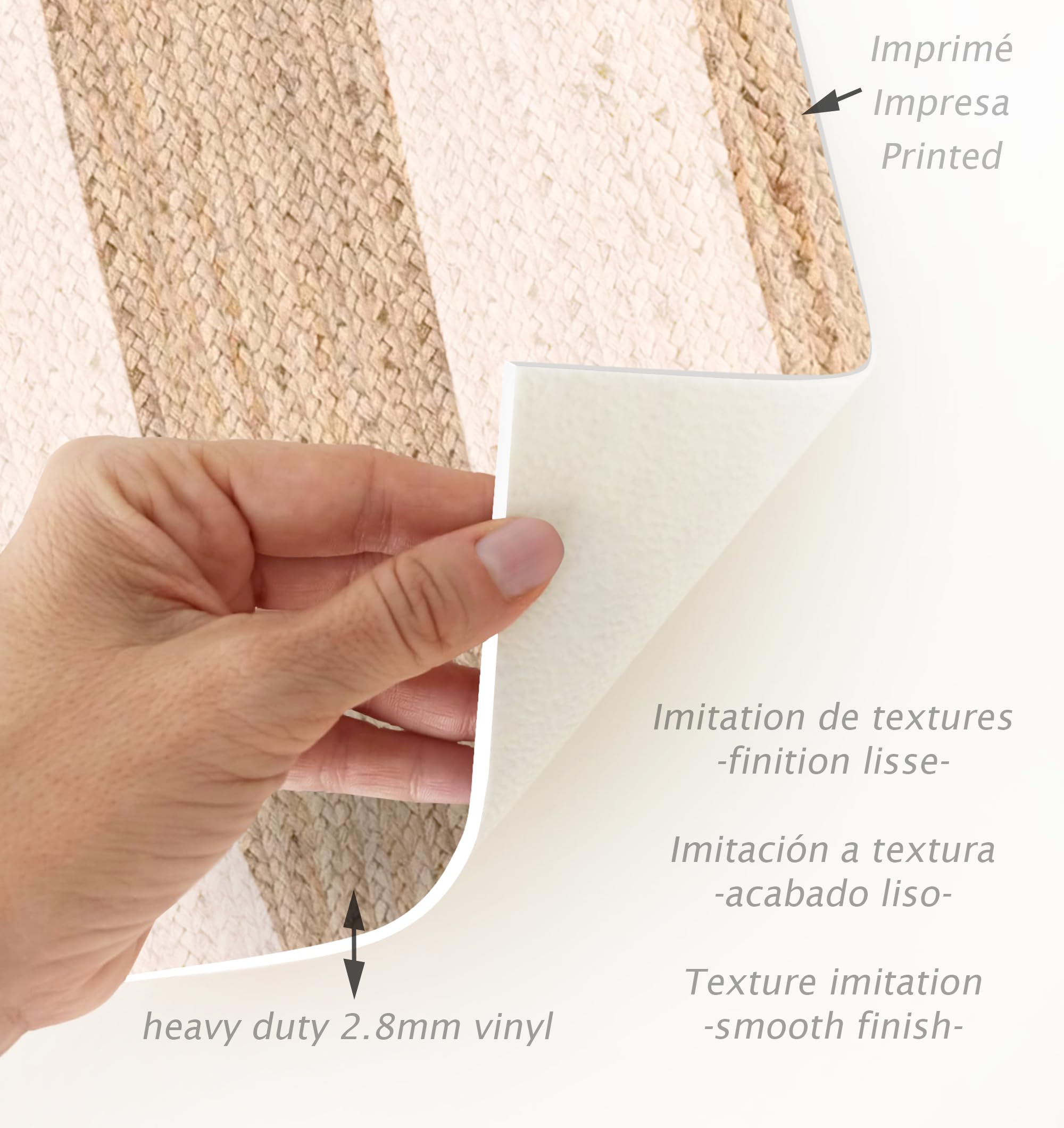 VINILIKO Design | Alfombra Vinílica Rayas Yute 50x100 cm - Antideslizante, Impermeable, Lavable - Varios Tamaños - Alfombra Vinilo Salón, Cocina