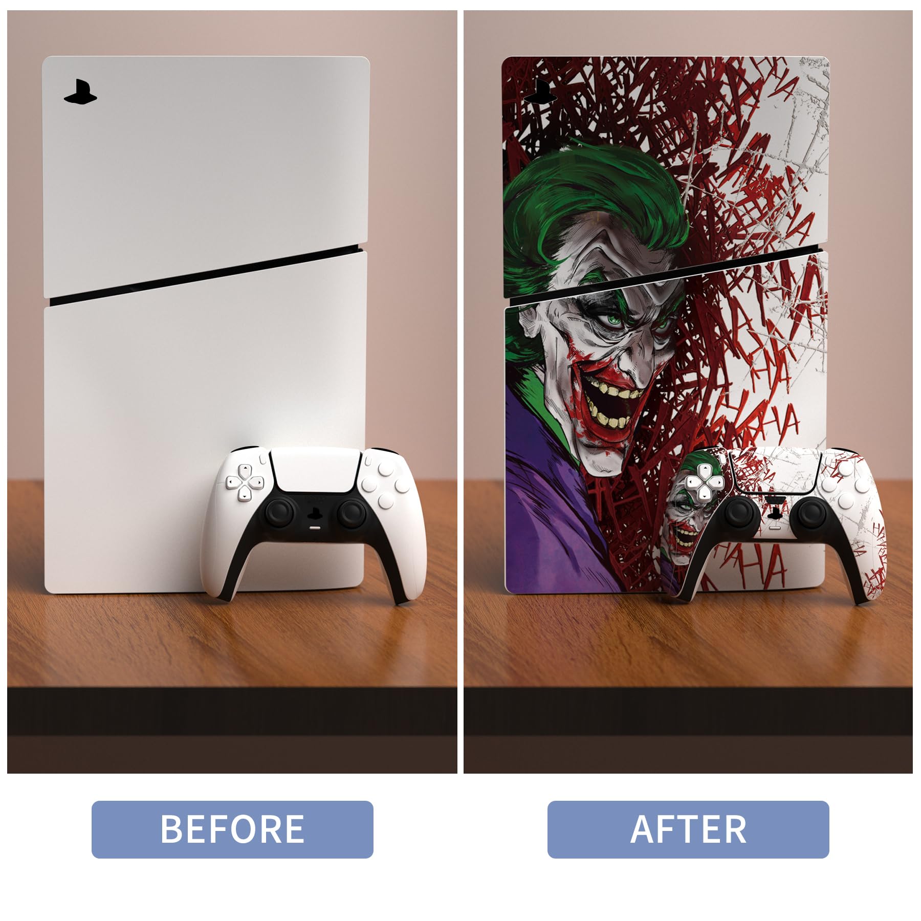 PlayVital Naklejka Akcesoria do ps5 Slim Konsola Zestawy Skórek do ps5 Slim Disc Edition Sticker do ps5 Kontroler&Stacja ładowania&Zestaw Słuchawkowy&Media Remote-Klaun Hahaha