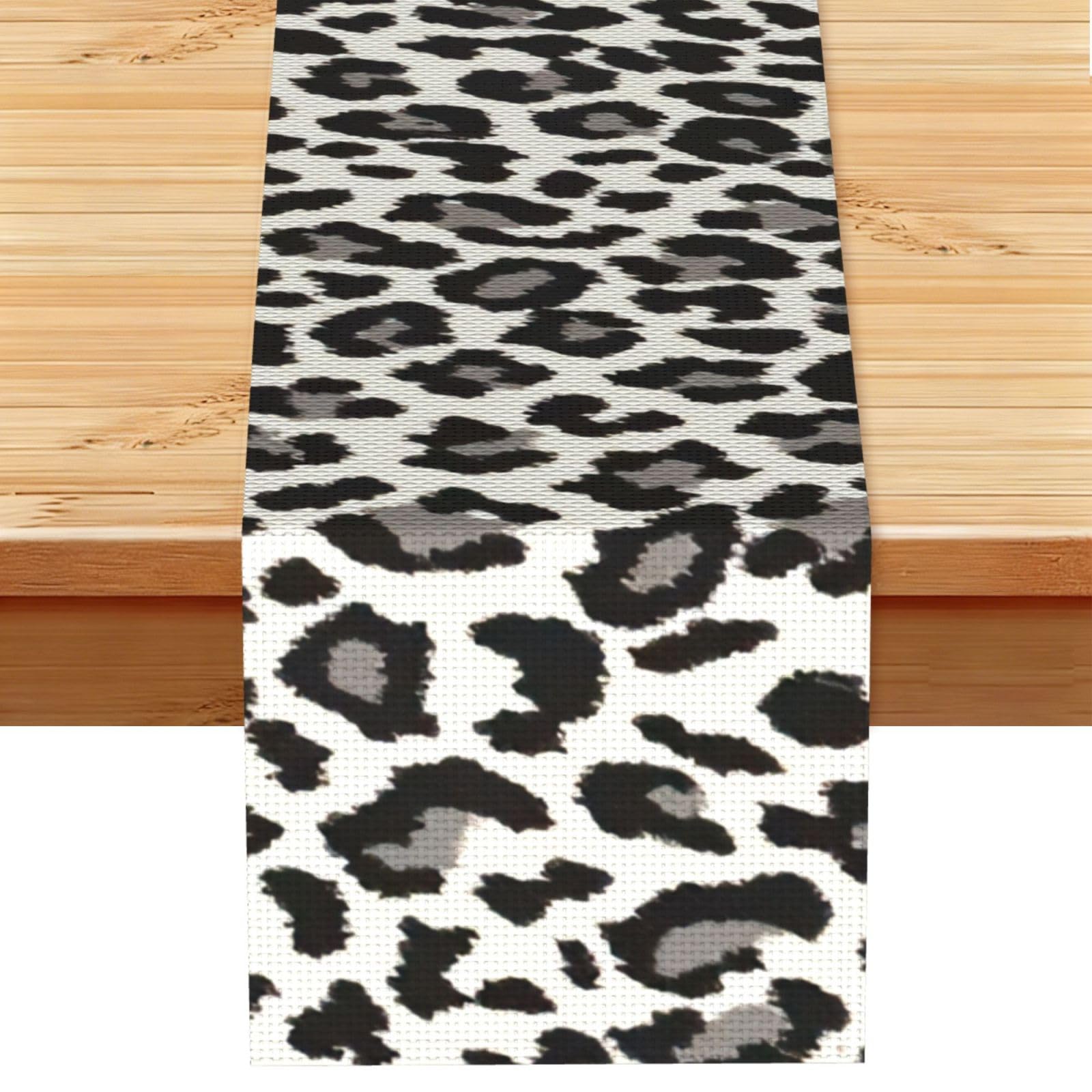 Aacxzff Black Linen Leopard Print Print Table Runner For Everyday Use,Special Occasions,Wedding Birthday Home Decor