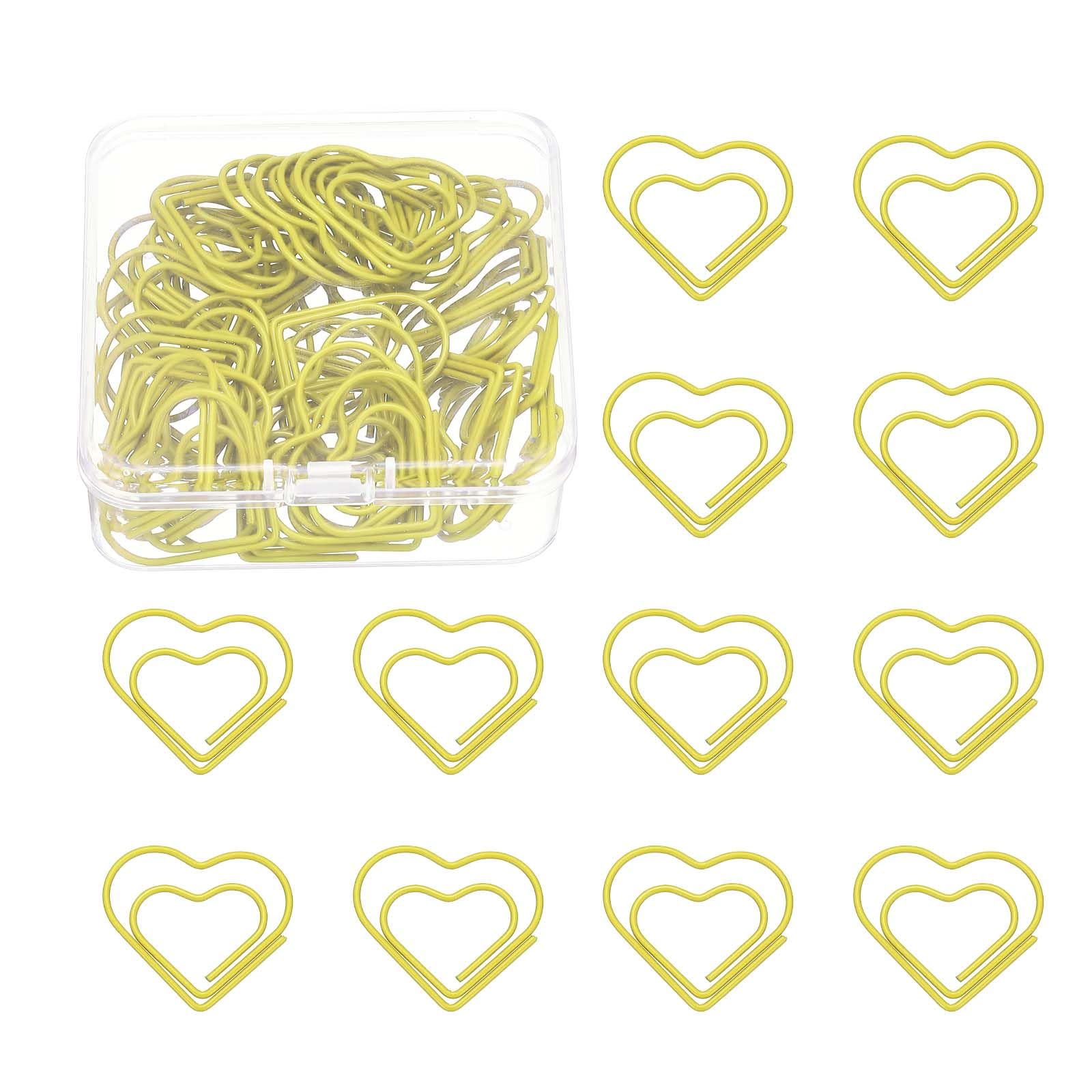 PATIKIL 50 Pcs Heart Shape Paper Clip, Metal Cute Small Paper Clamp Clips for Office Supplies Craft Scrapbook Document Note Sorting, Plastic Coating, Yellow — image 1