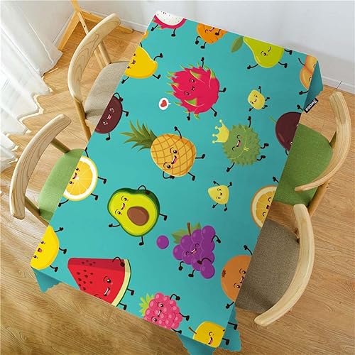 Miniatura 2 de Swono Mantel de frutas con bonito personaje de frutas y piña, sandía, para cocina, comedor, decoración de mesa, fiestas, bodas, mantel rectangular