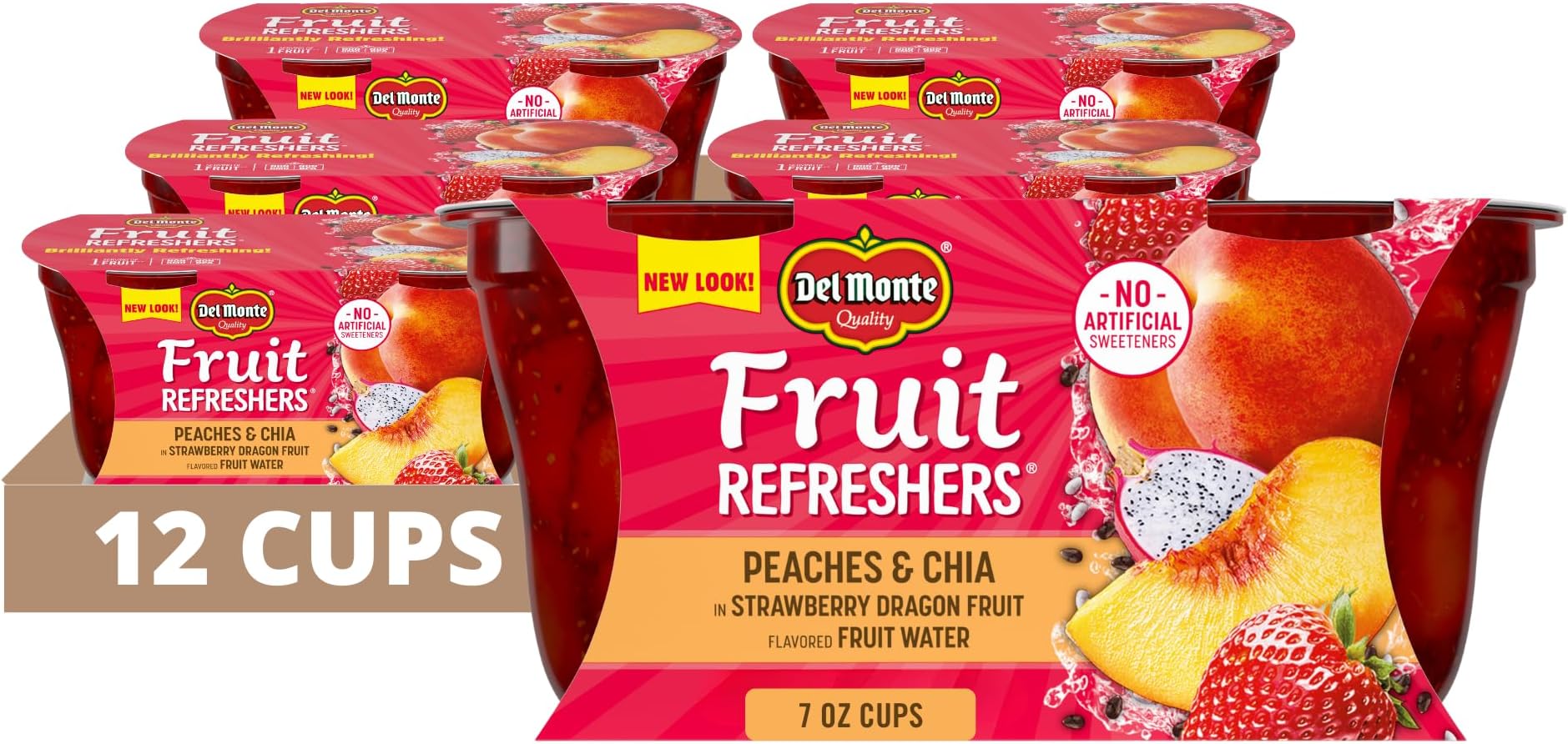 FRUIT AND CHIA FRUIT CUP Snacks, Peaches in Strawberry Dragon Fruit, 12 Pack, 7 oz, 2 Count (Pack of 6)