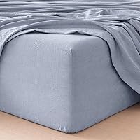 Vista 14 de MooMee Sábana bajera ajustable de solo 100% algodón lavado con textura parecida al lino, transpirable, duradera, suave, cómoda, bolsillo profundo