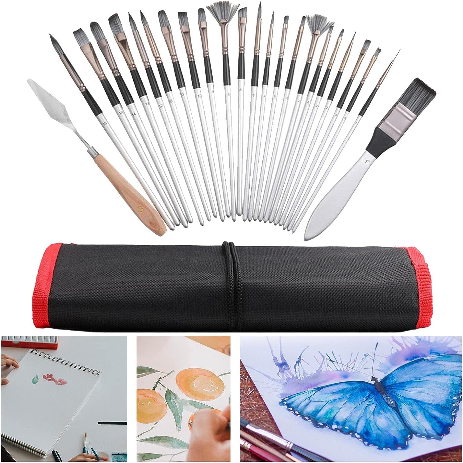 Juego de pinceles for pintura artística, exquisito juego de pinceles for artistas de 24 piezas Pinceles for detalles de pintura duraderos Bolsa de lona Pluma Acuarela Artesanía Acrílico Pincel for pin