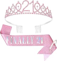 Vista 15 de CAVETEE Diadema de cumpleaños para mujer, decoraciones de cumpleaños número 21, banda y corona para fiesta de 21 años (azul, talla única)