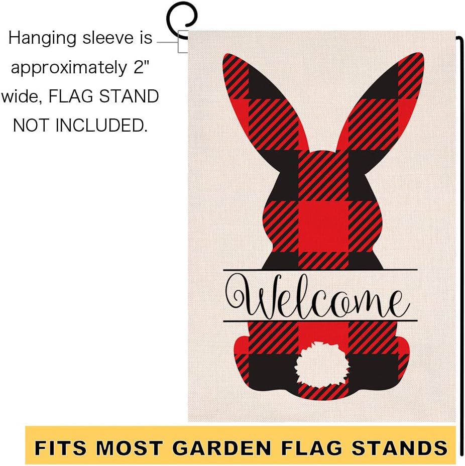 Welcome Easter Bunny Spring Small Garden Flag Farmhouse Vertical Double Sided Burlap Yard Outdoor Decor Red 12.5 x 18 Inches (120705)
