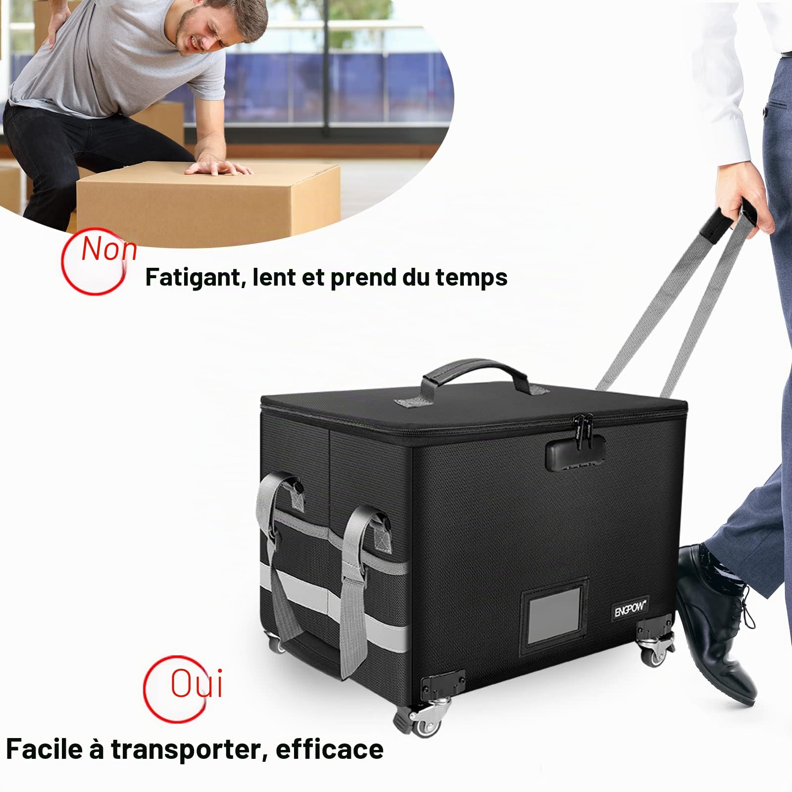 ENGPOW Boîte de rangement pour documents à roulettes ignifuge | boîte de rangement pliable avec couvercle,armoire de classement,le bureau,coffre-fort pour lettres,certificat,contrat
