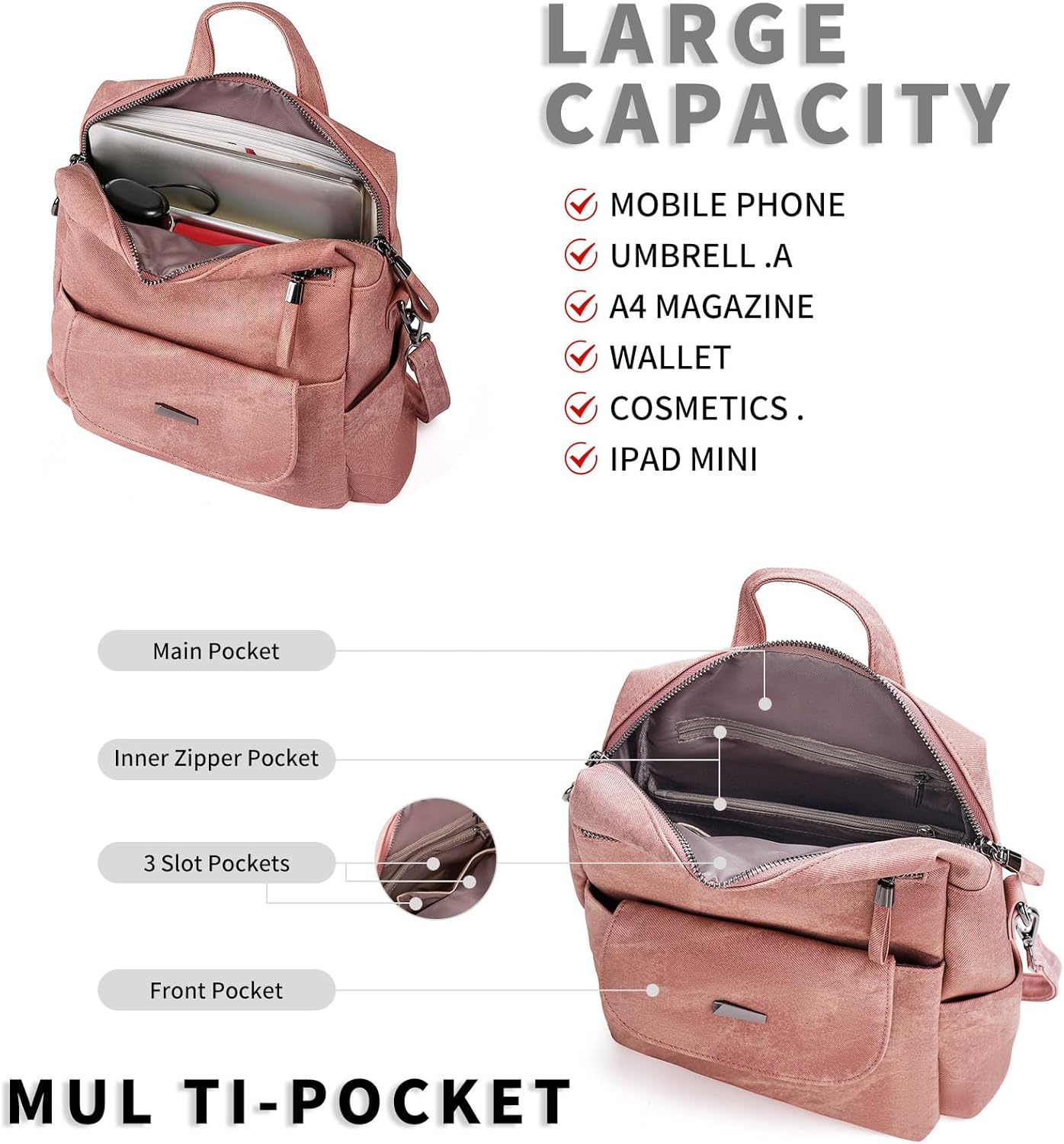 GAEKEAO Backpack Purse for Women Designer PU Leather Fashion Ladies Handbags Convertible Shoulder Bag for Travel Work College - Image 3