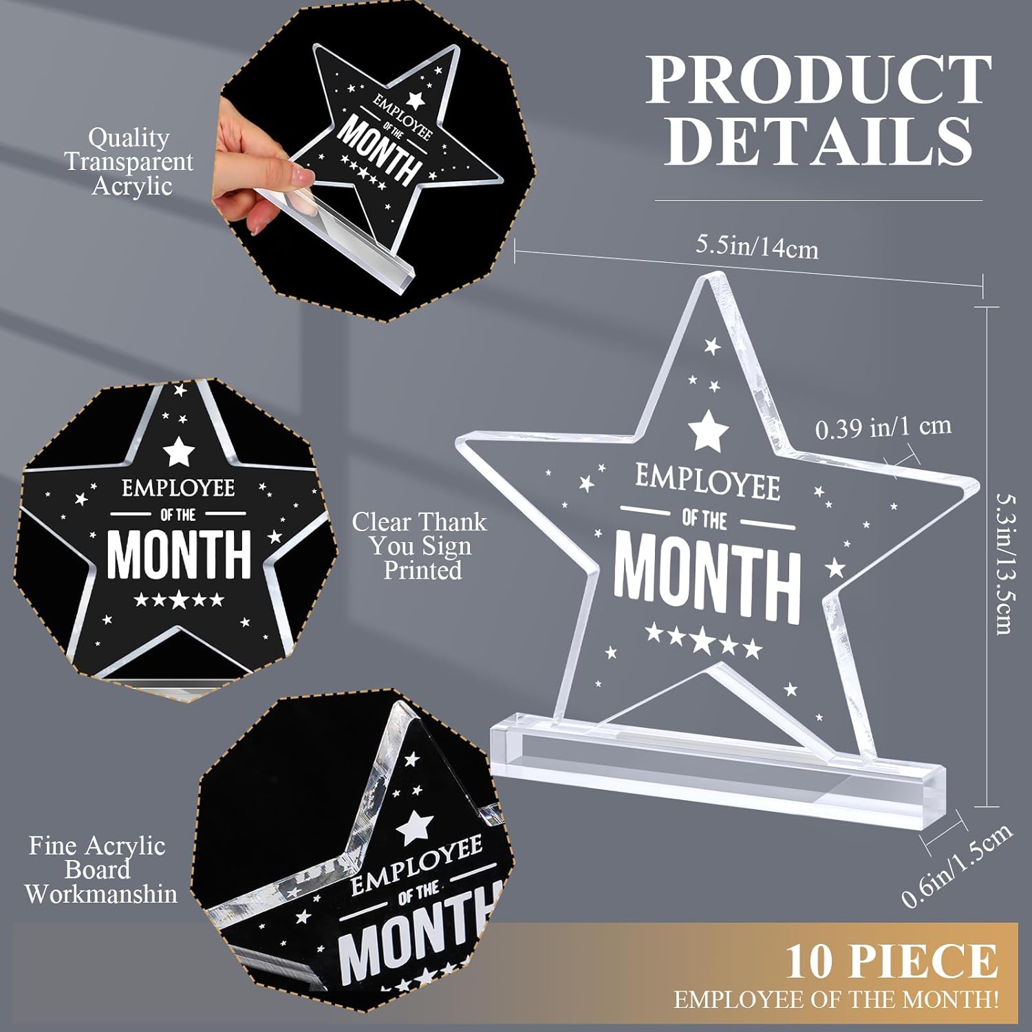 Geetery 10 Pcs Employee of The Month Sign Employee Month Plaque Award Acrylic Plaque Coworker Appreciation Gift Keepsake Paperweight Workplace Reward for Colleague Volunteer Office