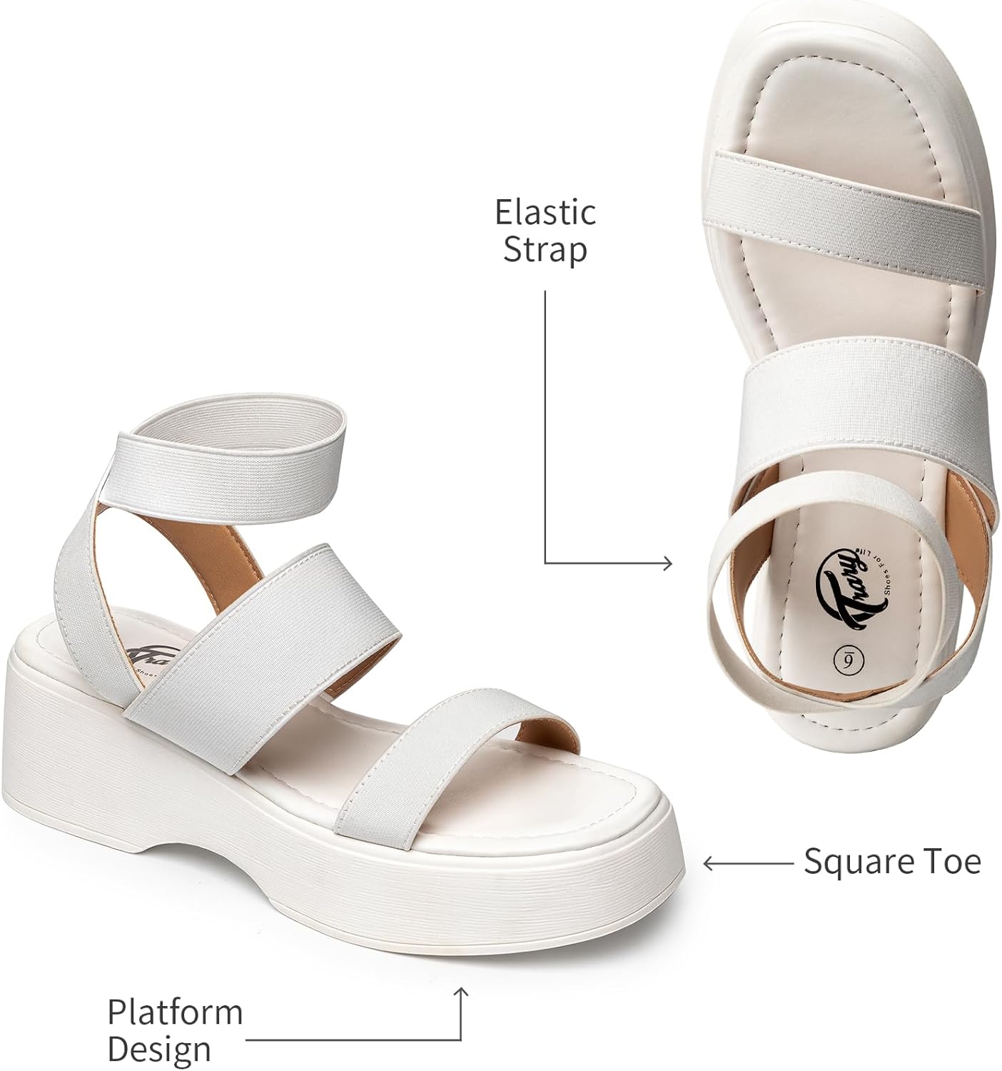 Trary Wedge Sandals for Women, Sandals for Women Dressy Summer, Cute Open Toe Platform Sandals, Lightweight Elastic Ankle Strap Sandals, Womens Heeled Sandals, Comfortable Beach Sandals, Summer Sandals for Women 2023 - Image 5