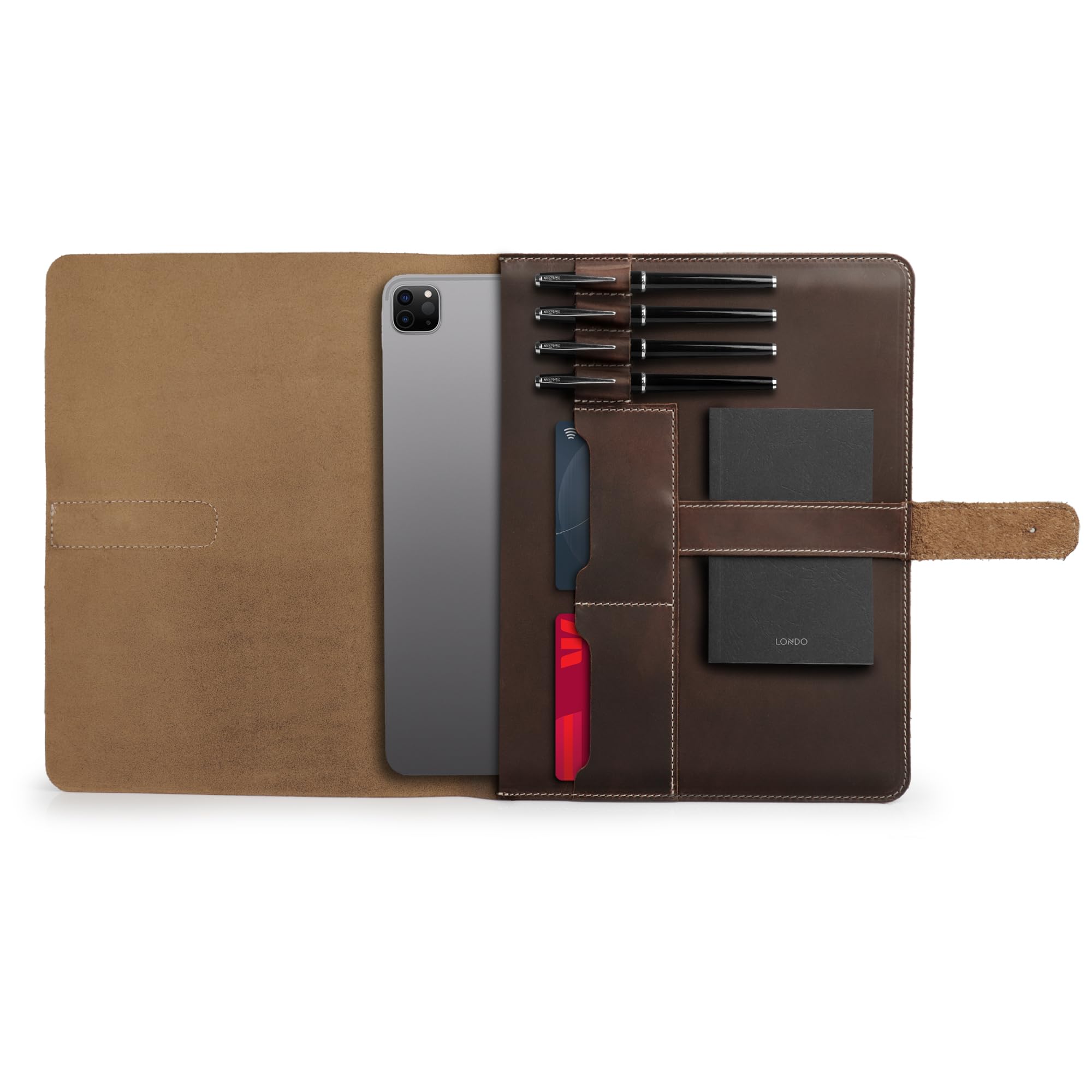Londo Custodia in Vera Pelle per Tablet – Case per iPad Pro 12.9 con Due Scomparti per Carte e Portapenne/Apple Pencil in Pelle