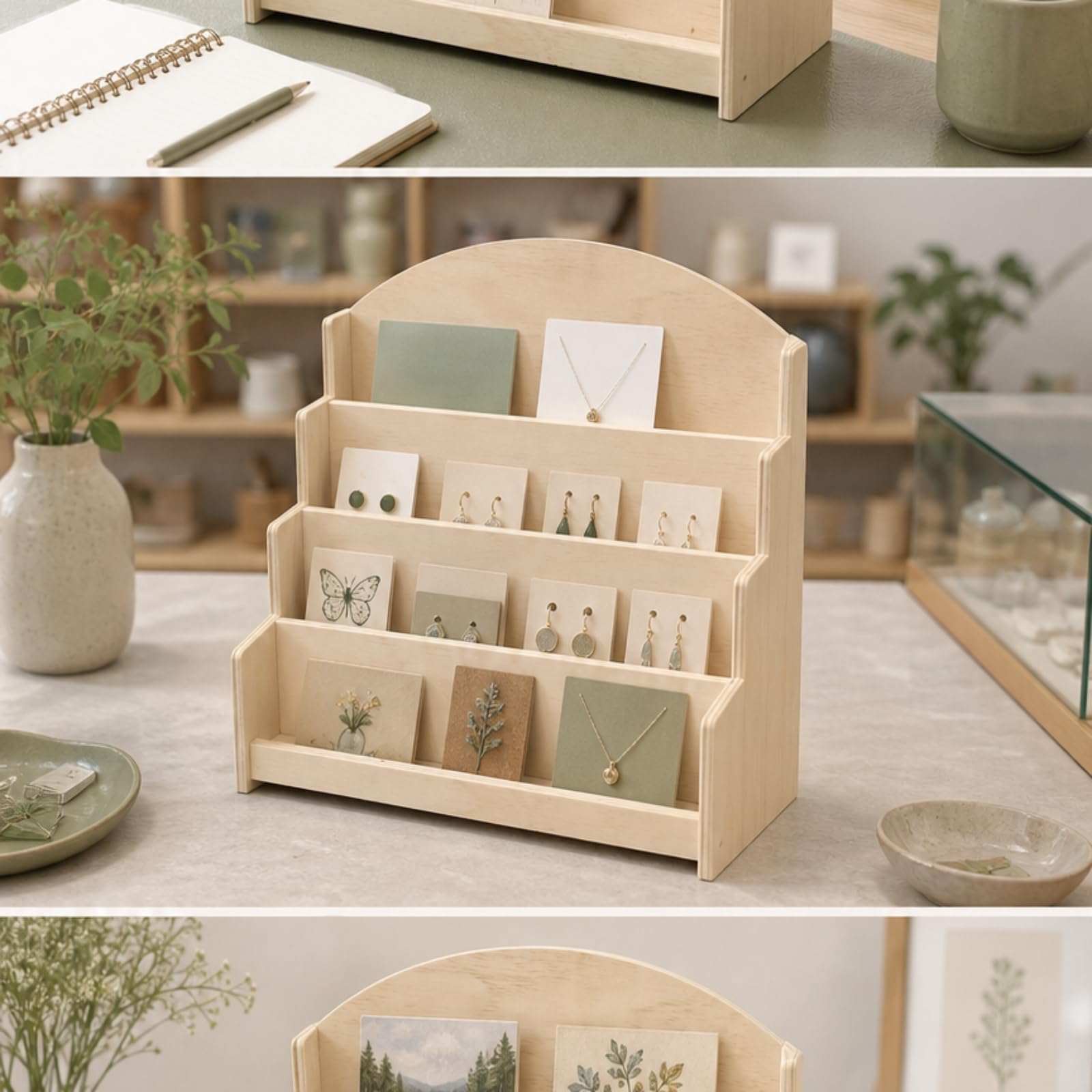 Gralara Kartenständ freistehend Postkartenhalt platzsparend Prospektständ mit 4 Stufen für Einzelhändl, Ladentheke, Vkaufsstand, Vintage-Farbe