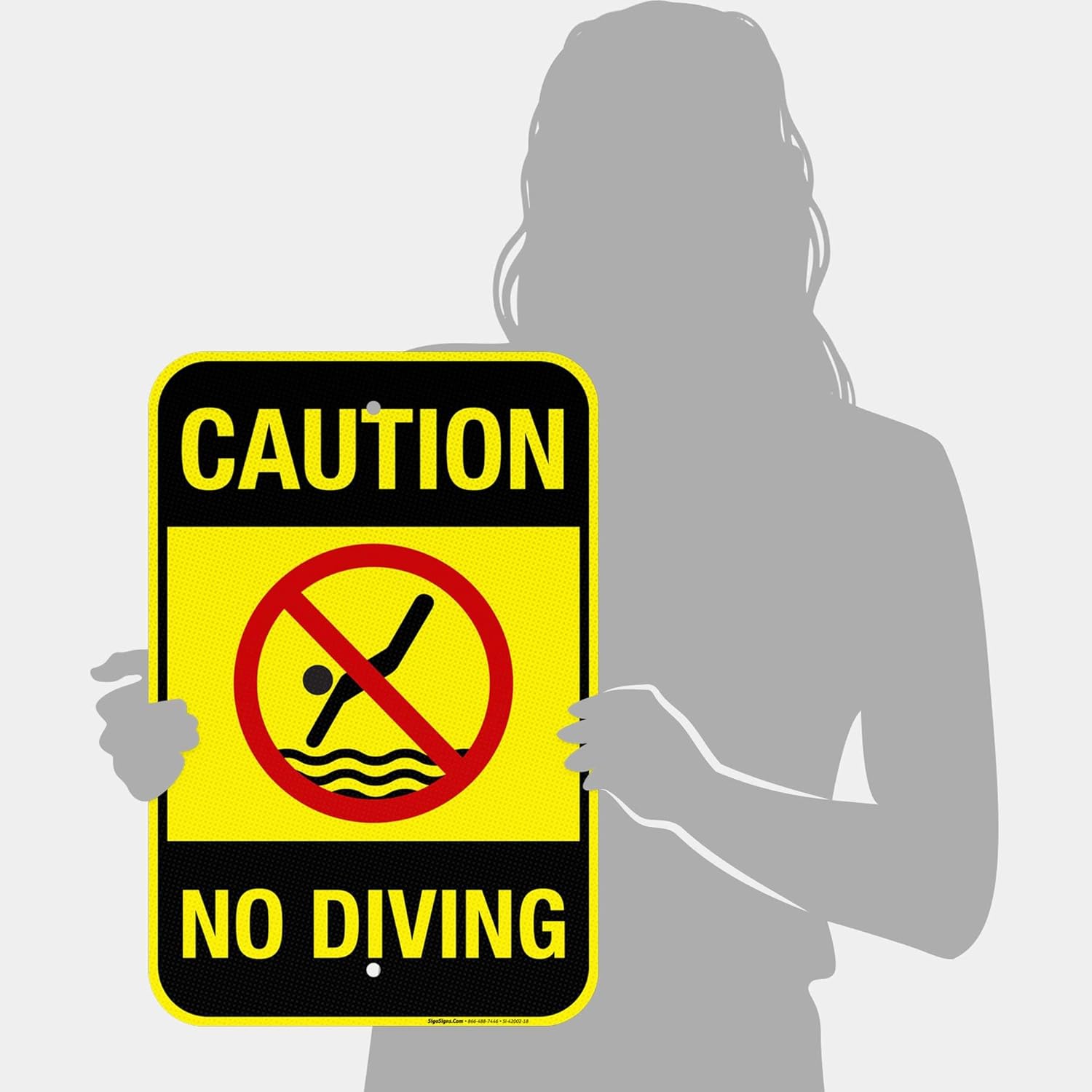 Pool Sign, Caution No Diving Sign, 12x18 Inches, 3M EGP Reflective 0.63 Aluminum, Fade Resistant, Easy Mounting, Indoor/Outdoor Use, Made in USA