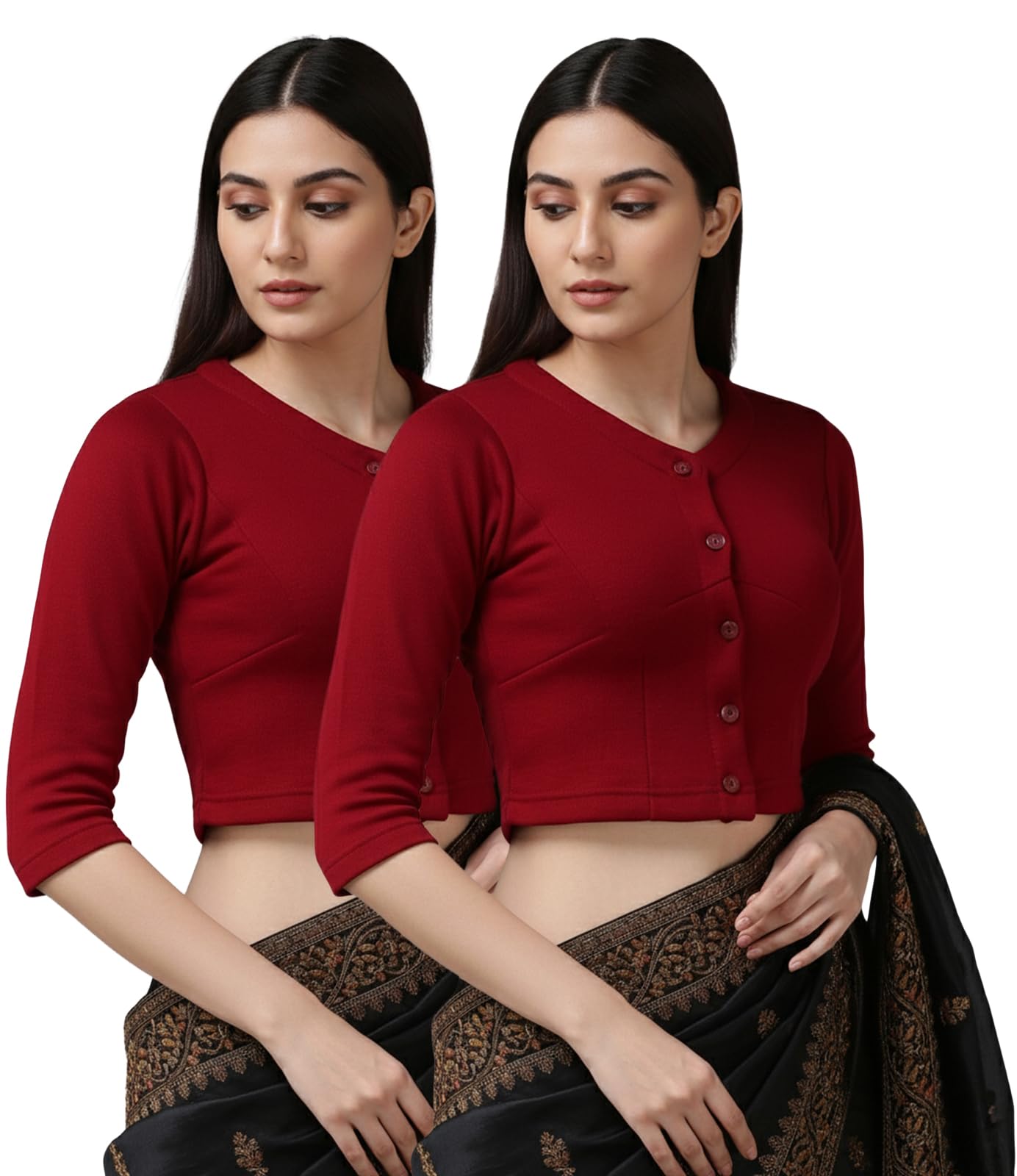lux cott's wool Lux Cottswool Women's Solid Regular (Cottswool_Blouse_Black & Maroon 100)-picture-18