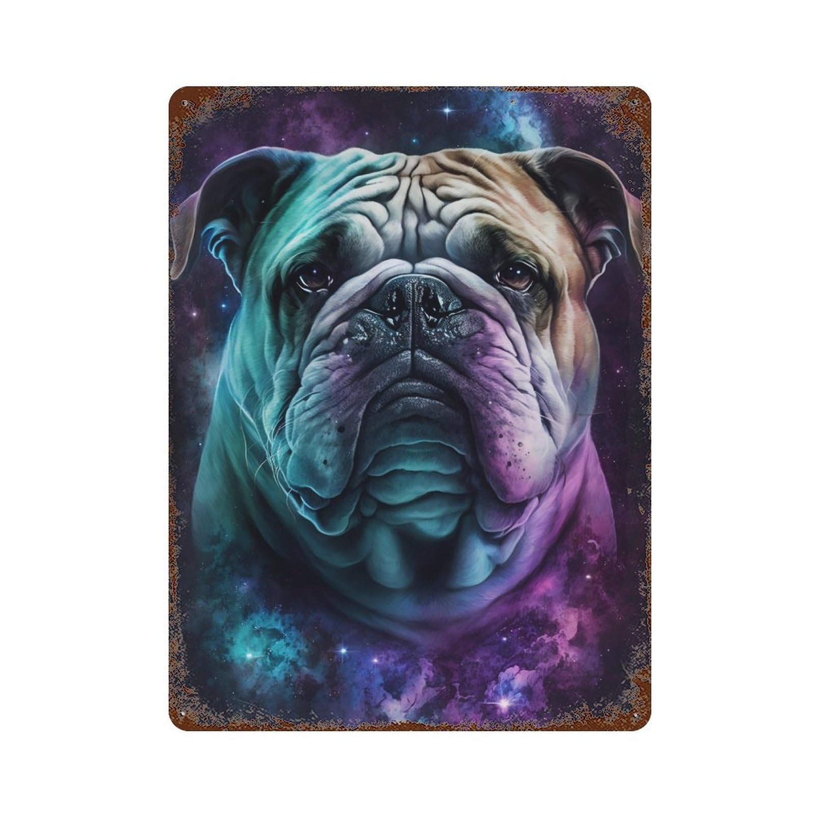 Cosmic Bulldog Portrait-4 Vintage Metal Tin Sign 15.7"x11.8", Ideal for Living Room, Hallway And Home Decor