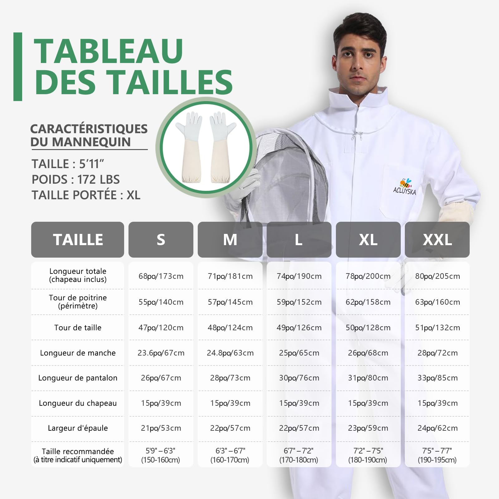 Combinaison Apiculteur Homme Femme Anti Guêpes, Tenue Apicole Polycoton Anti-Piqûres avec Gants Apiculture et Capuche Ventilée Combinaison Apiculture Complète Anti Guêpes(S)