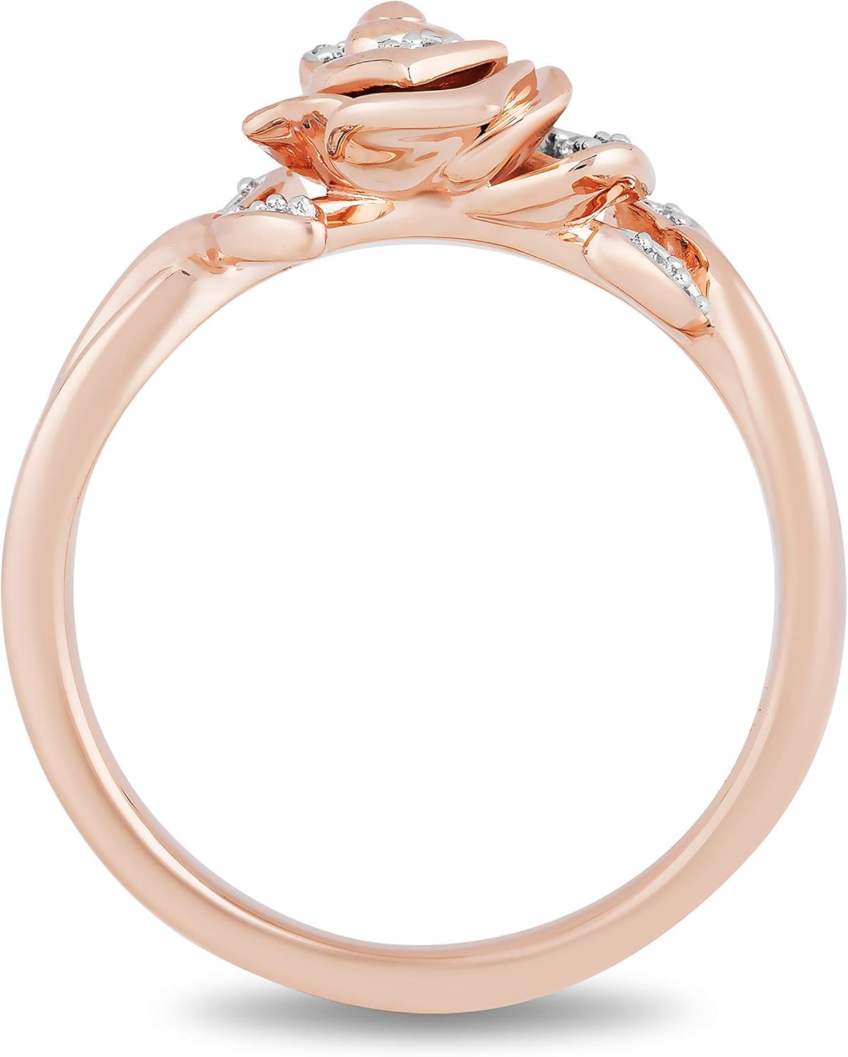 Jewelili Enchanted Disney Fine Jewelry Belle Rose Ring for Women | 14K Rose Gold over Sterling Silver | 1/10 CTTW Natural White Round Diamonds | Princess Jewelry Gifts for Her