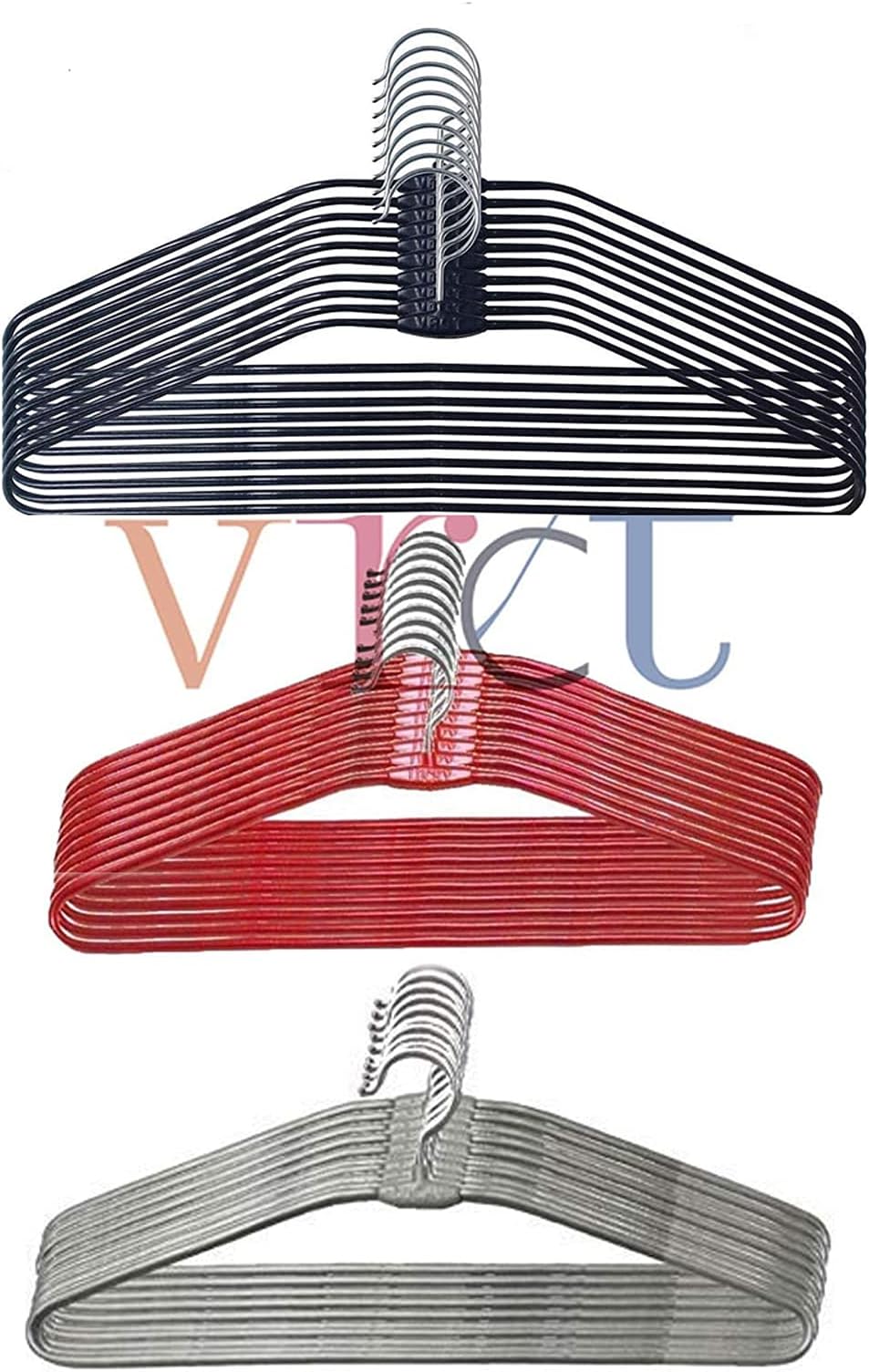 VRCT 10 Black, 10 Red & 10 Grey Heavy Stainless Steel Cloth Hanger with Plastic Coating Set of 30