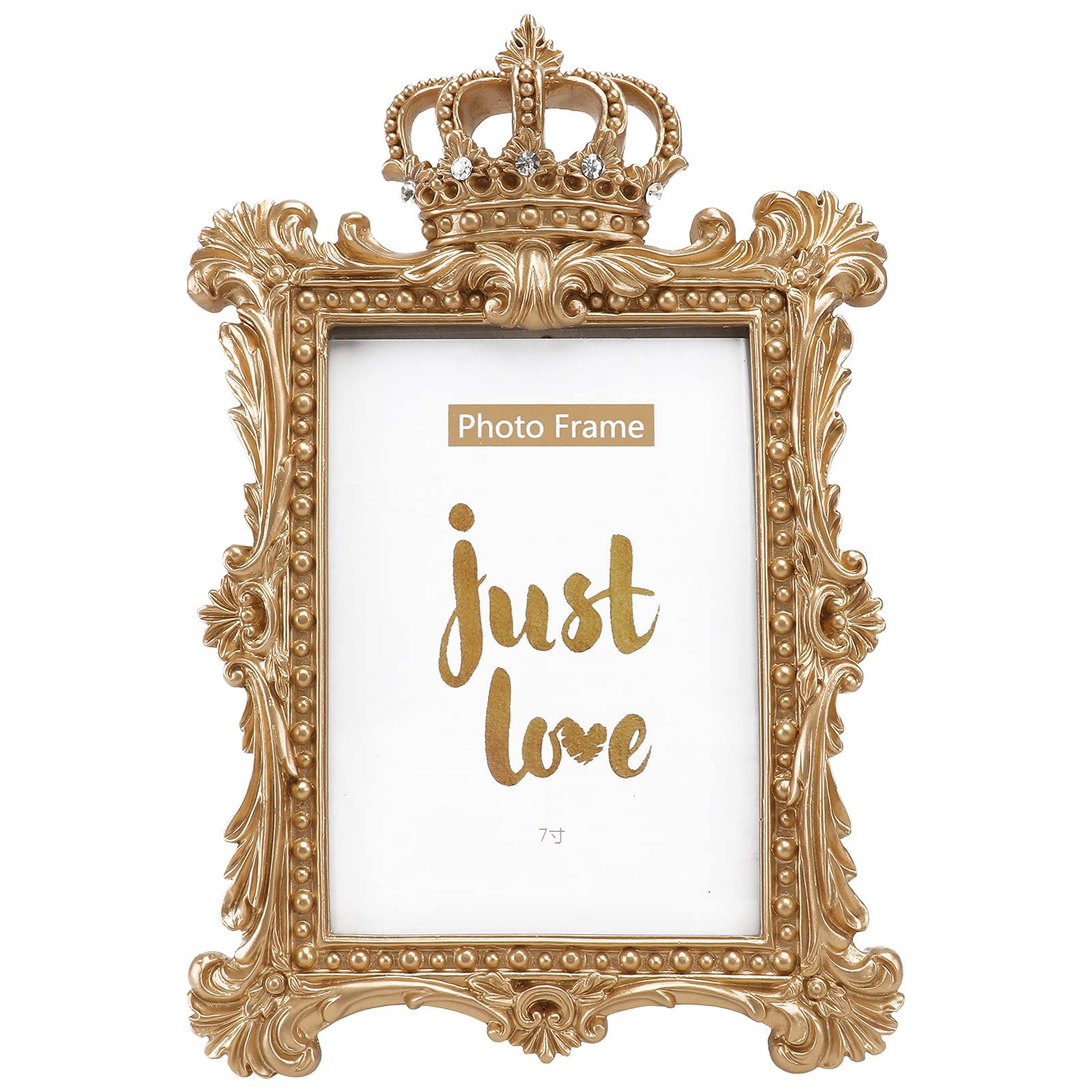 Alasum Marco de Fotos en Resina y Vidrio Dorado Retro Estilo Europeo Diseño Tallado y Gemas Varios estilos para Decoración del Hogar y Escritorio Varios estilos