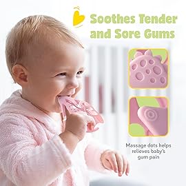 Dinosaur Baby Teething Toys, Textured Sensory Toys for Babies, Lightweight Soft Baby Sensory Toys, BPA-Free Silicone Infant Teething Toys, 0-18 Months, Teething Baby, Easy to Clean - Peach Pink