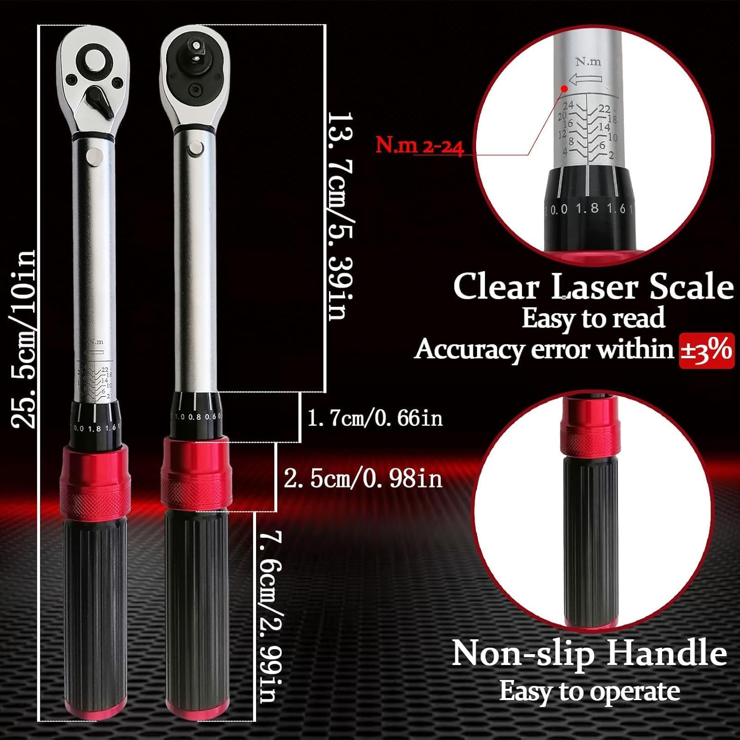 21-Piece 1/4 Inch Drive Click Torque Wrench Set, 2-24 N.m Metric, 72-Tooth Dual-Direction, ±3% High Precision with CR-V Steel & Storage Box for Bike, Motorcycle, Car Repair