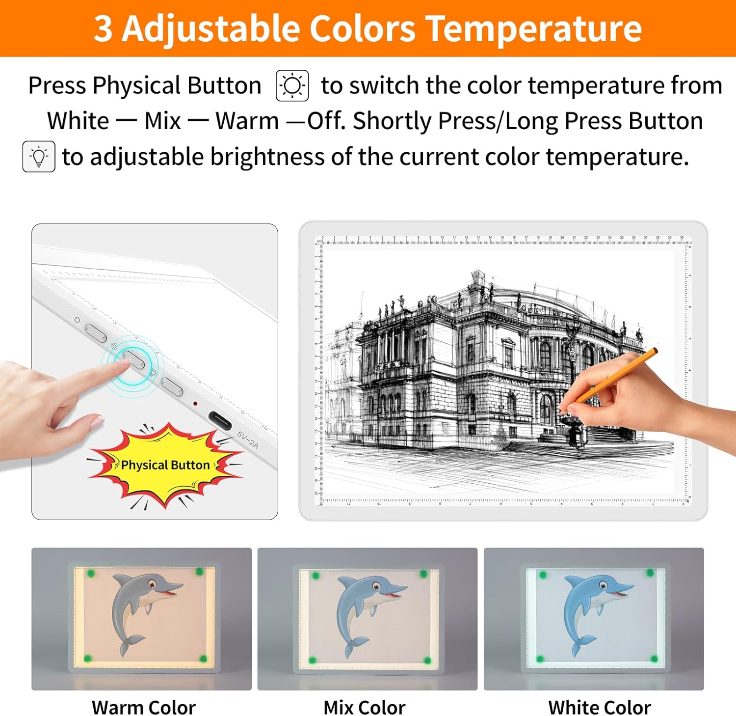 TOHETO Rechargeable A4 Light Pad with Carry Bag for Diamond Painting, Ultra Bright Tracing Light Box for Drawing, Wireless Lightbox for Tracing and Drawing, Cordless Diamond Art Light Board (White)