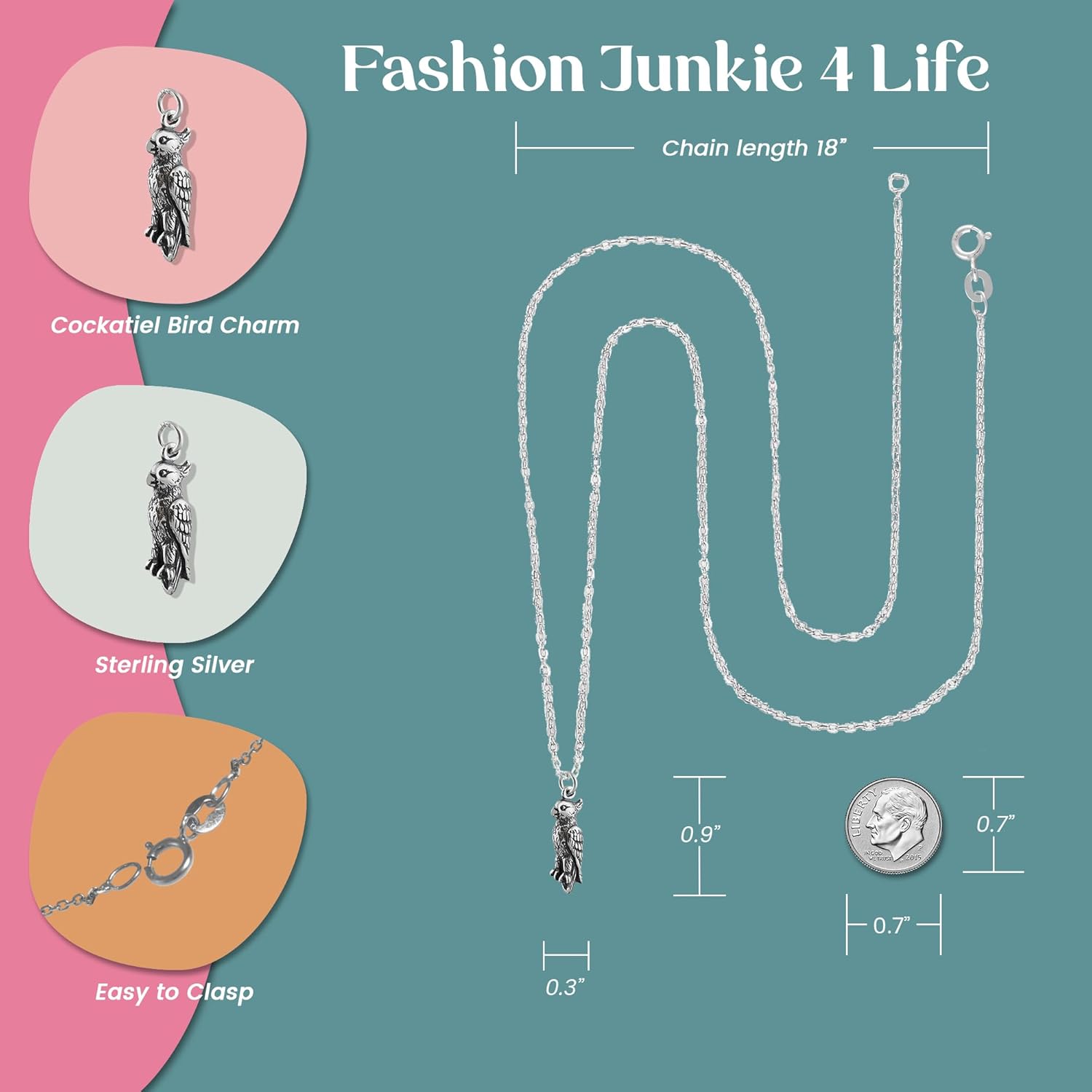 FashionJunkie4Life Sterling Silver Bird Pendant Necklaces for Women