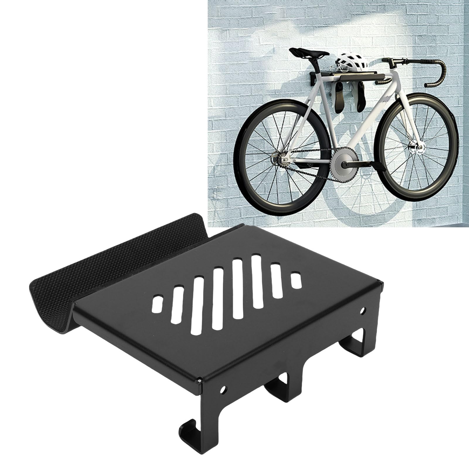 Ejoyous Fahrrad-Wandhalterung, Kaltgewalzter Stahl-Wand-Fahrradhaken mit 50 Kg Tragkraft, Schaumstoffpolsterung, Helm- und Flaschenhaken für Garage, Wohnung, Innenaufbewahrung (kleine Größe)