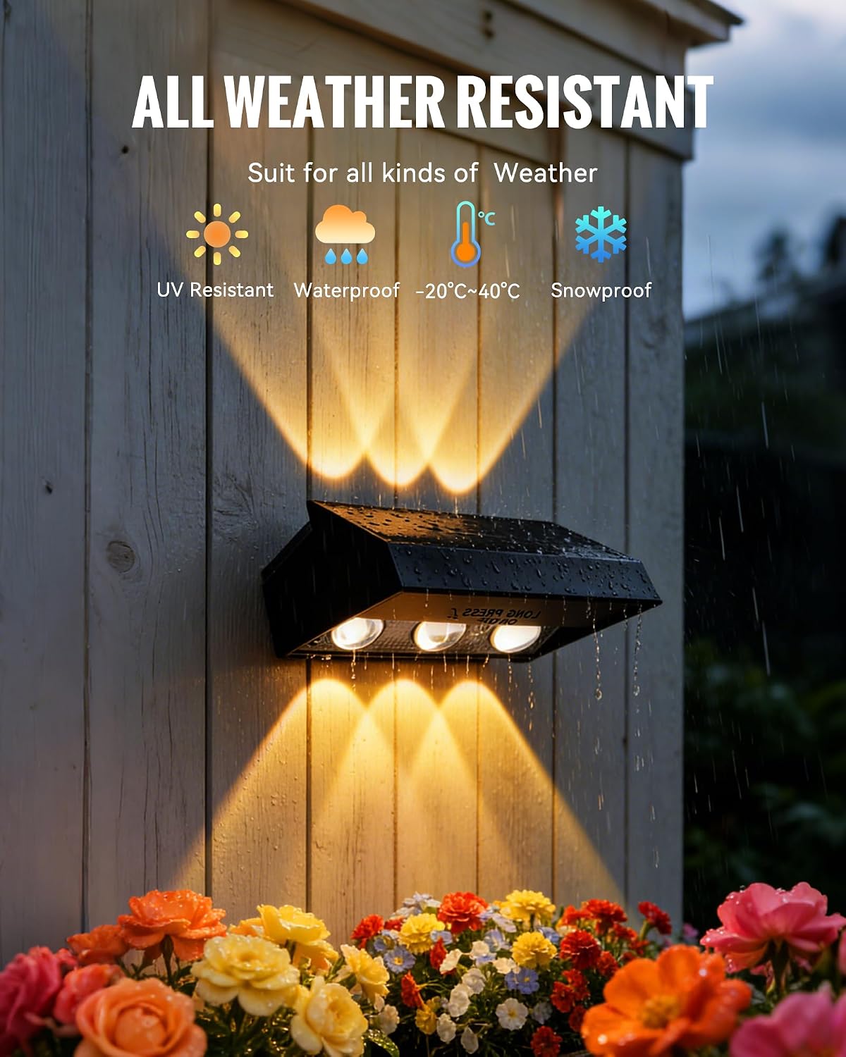 Solar Fence Lights Outdoor 4 Pack, 3 Modes 3000K/4500K/6000K, Up and Down Fence Lights Solar Powered for Outside, Deck Lighting for for Backyard/Garden/Patio/Garage Wall Decor