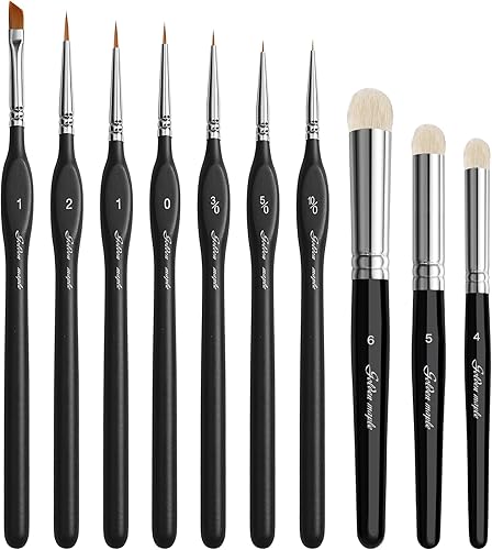 Golden Maple Juego de 10 pinceles de pintura en miniatura para acrílico, acuarelas y pintura por número, estatuilla