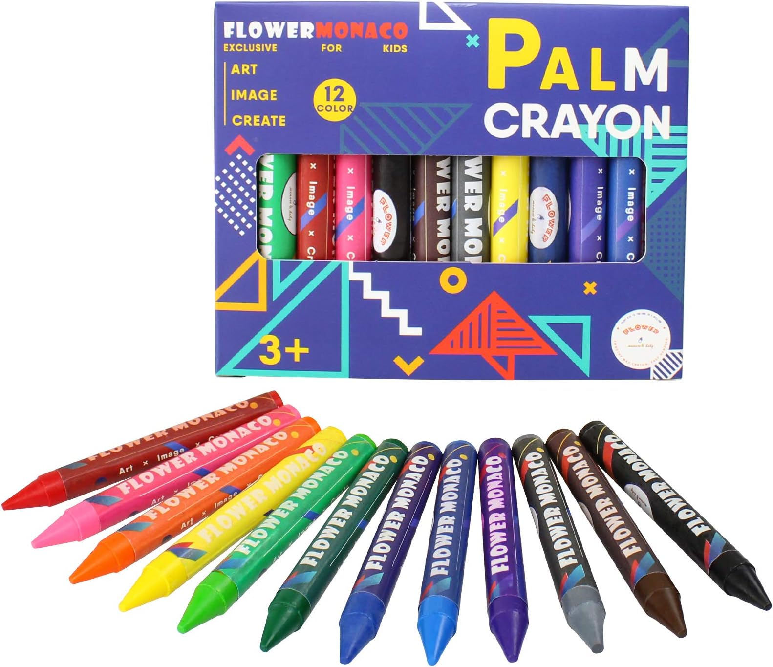 Lebze Toddler Crayons Ages 1-3, 12 Colors Non Toxic Crayons, Easy to Hold Large Washable Crayons, Safe for Babies, Kids and Children Flower Monaco