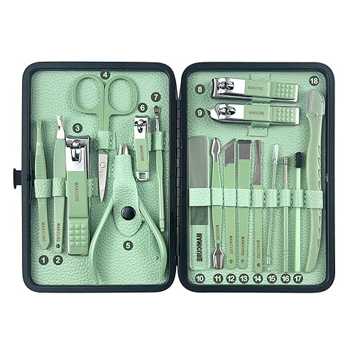 Miniatura 7 de Queenme Juego de manicura profesional de pedicura, kit de cortaúñas de 18 piezas, tijeras de uñas de acero inoxidable, herramientas de cuidado para