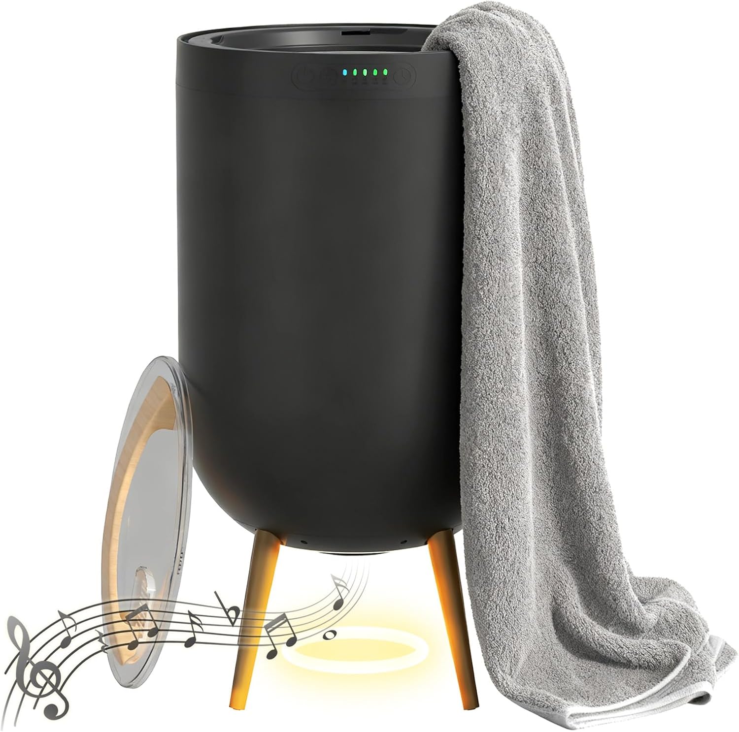 Towel Warmer 23L Large Towel Warmers with 4 Heating Timer, Ambient Light, with Stand, Music Speaker, Heated Towel Warmer for Bathroom Fits Two 40"x70" Towels, Bathrobes, Blankets-Black