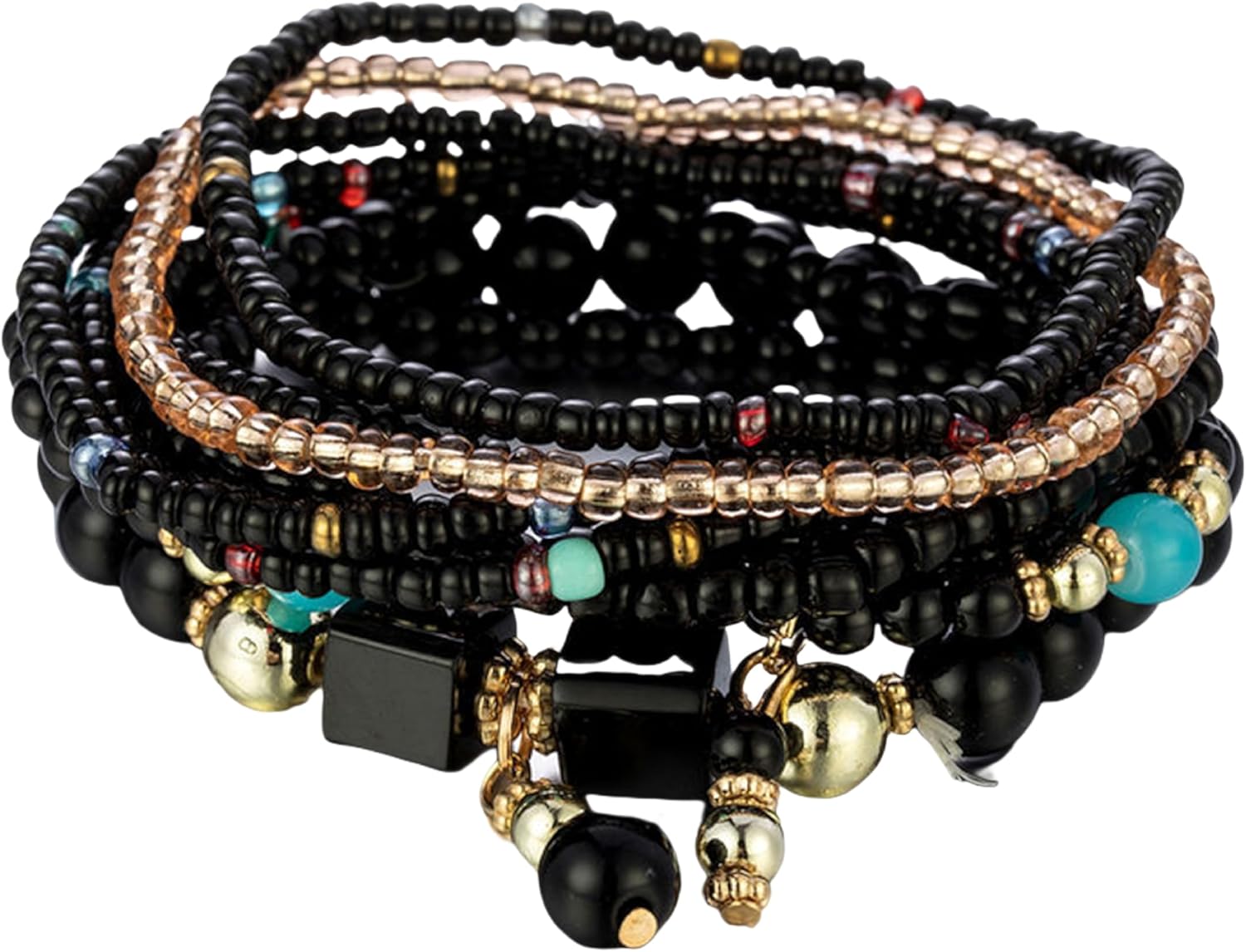 Multilayered Stackable Beaded Bracelets Set Colorful Crystal Glass Beads Strand Stretch Bohemian Wristbands Handmade Boho Summer Vacation Hawaii Beach Jewelry for Women