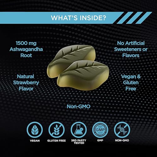 Miniatura 8 de EFFECTIVE NUTRA Ashwagandha - Gomitas de 1500 mg  Alivio del estrés, apoyo inmunológico, estado de ánimo tranquilo, energía  Sabor natural de bayas