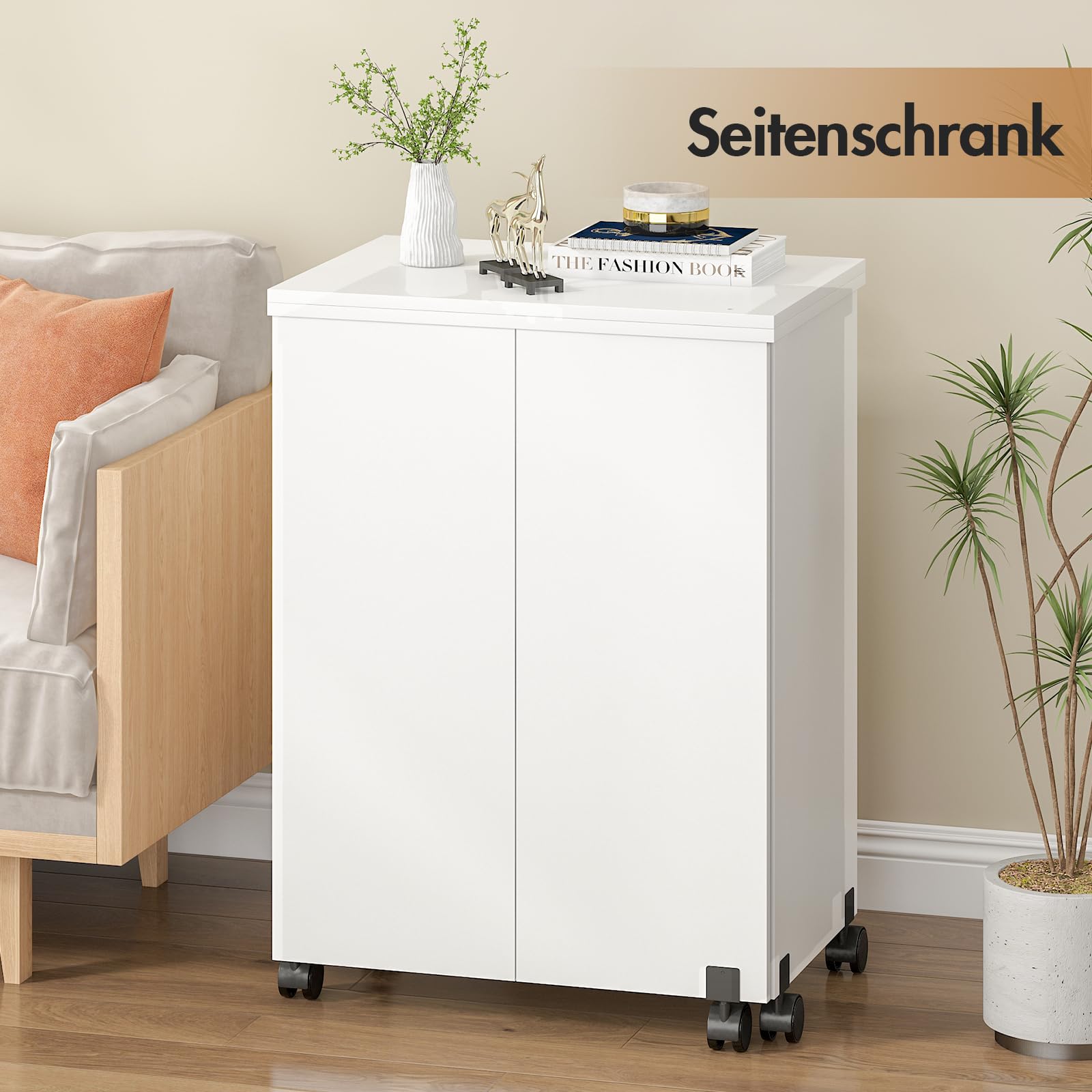 Nähtisch Klappbar, 2-in-1 Nähmaschinentisch, Nähmaschinenschrank mit Offenen Ablagefächern und Rollen, Nähschrank Basteltisch, Mehrzwecktisch für Wohnzimmer Arbeitszimmer Schlafzimmer (Weiß)