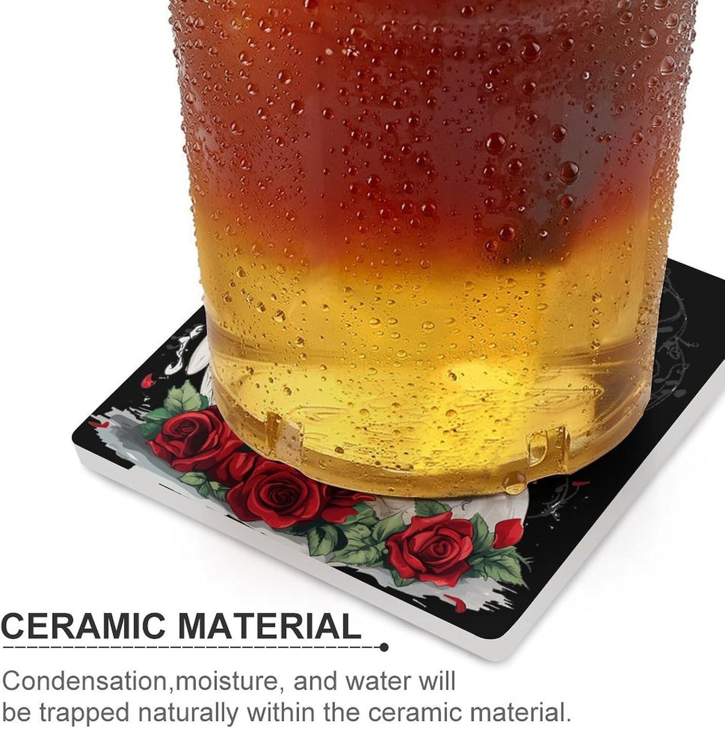 Angeles-Music Rose Ceramic Coasters Square Drinks Coaster Coffee Table Decor Table Coaster for Home Bar