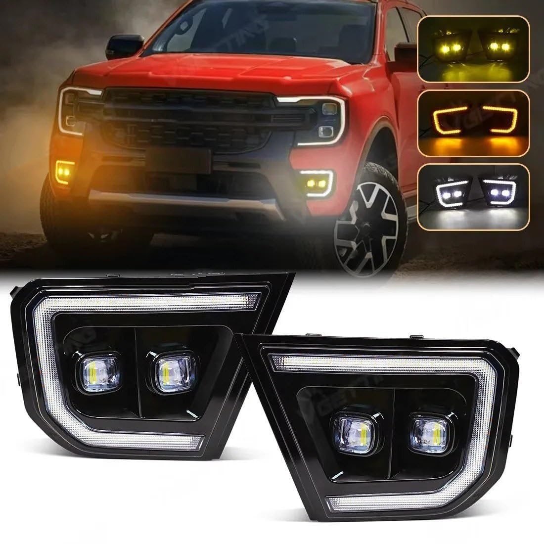 Luces Antiniebla Luz Niebla Para Ford Para Ranger Para Wildtrak 2022 2023 Luces Diurnas LED DRL Intermitentes Blancas Amarillas