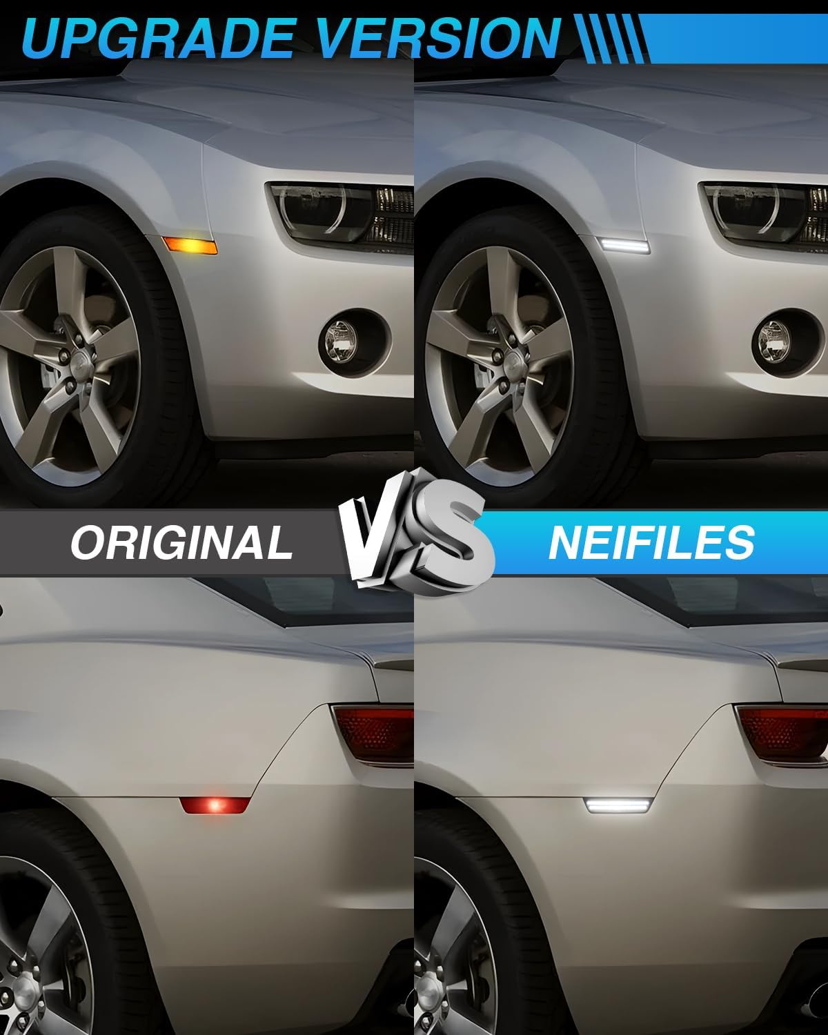 LED Side Marker Light for Chevy Camaro 2010 2011 2012 2013 2014 2015 Front Rear Fender Bumper White Lamps Smoked Lens Driver & Passenger Side Bumper Lights, 4PCS