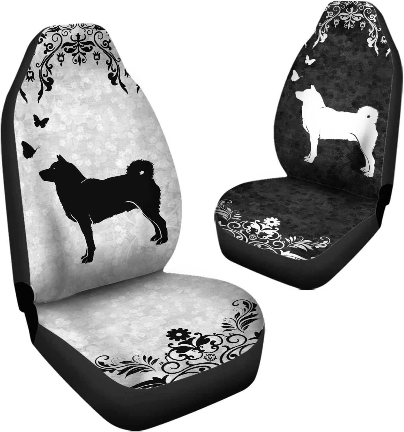 Car Seat Cover Set of 2, Shiba Inu Dog & Boho Floral Pattern Thin Soft Auto Front Seats Protector for Men Women fit Car SUV Truck