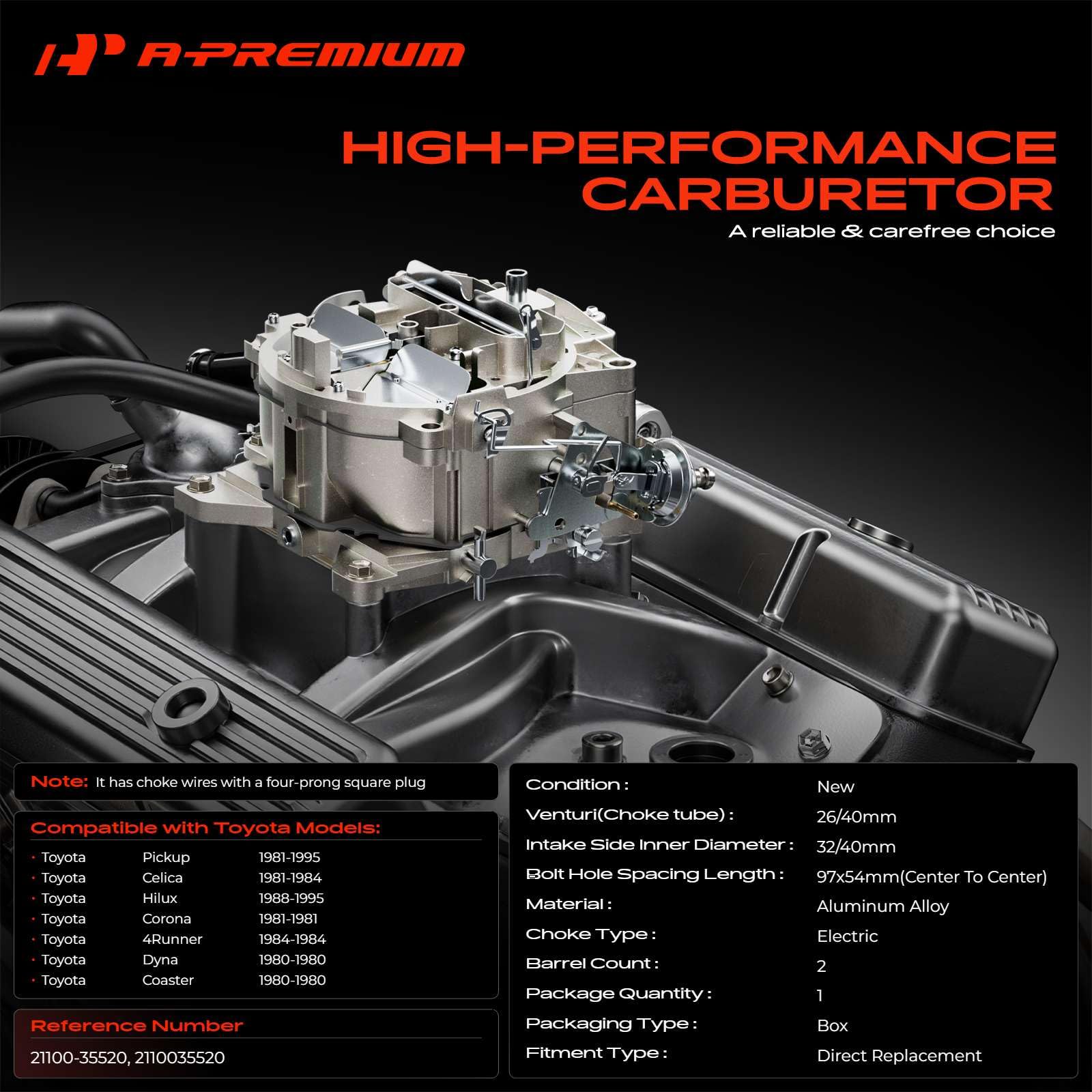 Amazon.com: A-Premium 2 Barrel 21100-35520 Carburetor Compatible