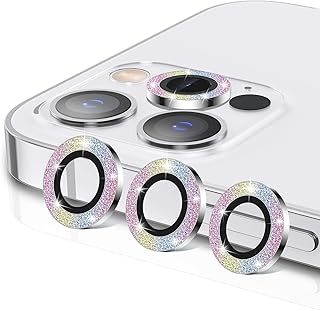 واقي عدسة كاميرا موبايل آيفون 13 برو ماكس 6.7 بوصة وآيفون 6.1 2021 شاشة حماية لاصقة بجليتر لامع من زجاج مقوى بدرجة صلابة 9H المعز