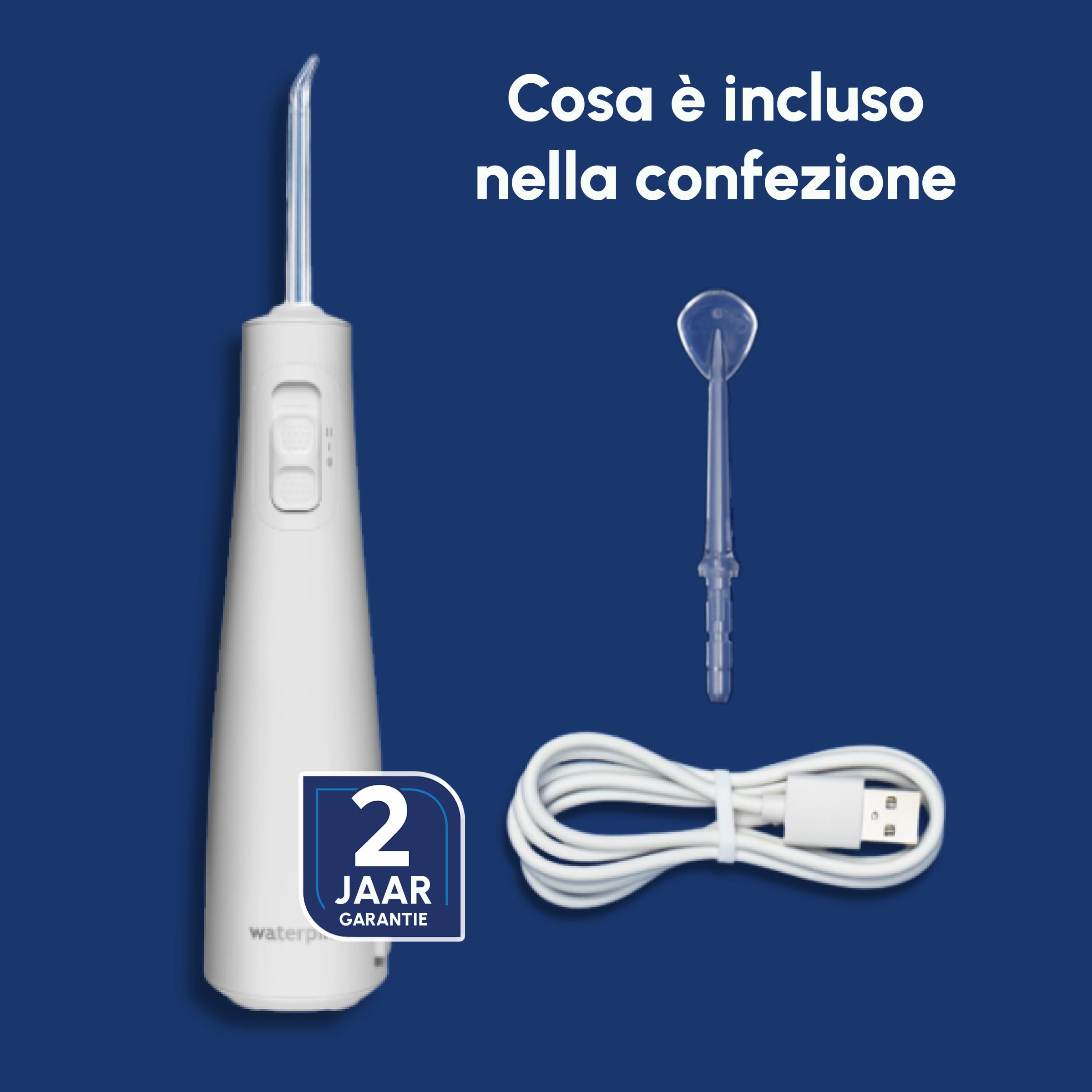 Idropulsore cordless Waterpik Pulse, approvato dalla Oral Health Foundation, idropulsore antiplacca per denti, 2 impostazioni di pressione, 45 secondi di pulizia interdentale, 2 punte incluse