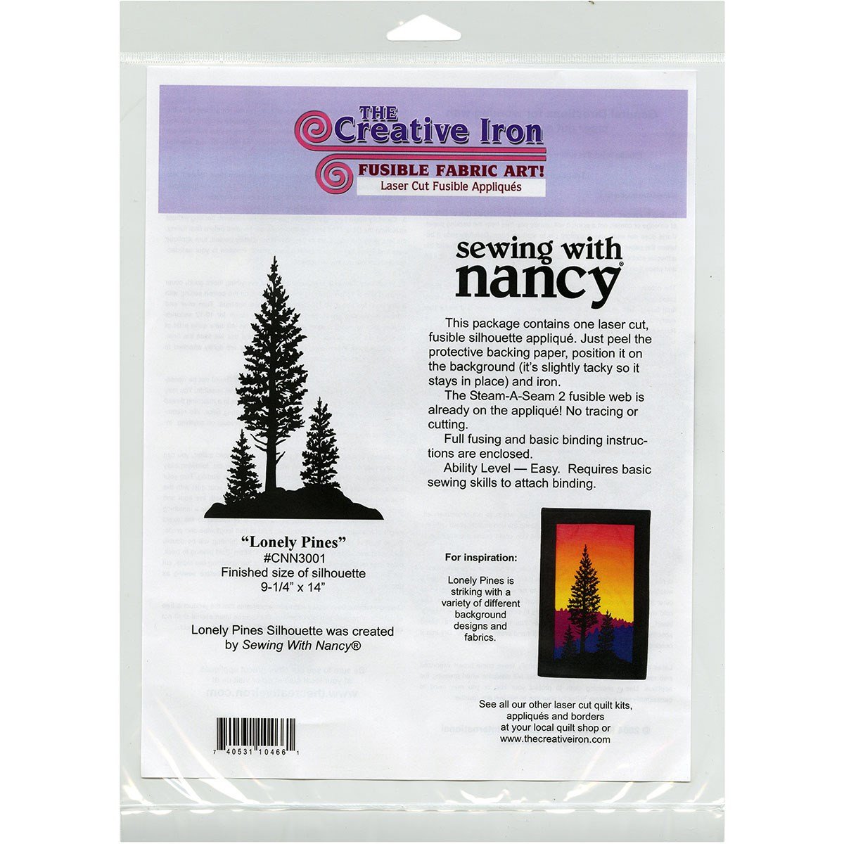 Quilting Creations Nancy Zieman Laser Cut Fusible Applique, 9-1/4 Inch by 14 Inch Lonely Pines Silhouette