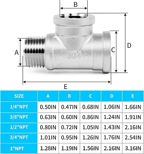 Miniatura 10 de ChillWaves Instalación de tubería de acero inoxidable 304, adaptador de rosca hembra NPT de 34 "x 34" en T de 34 "x 34" (2 unidades)